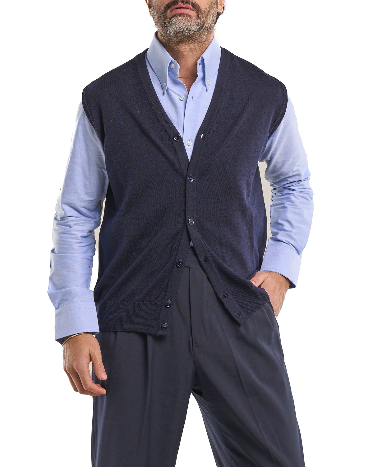 Chaleco de lana merina 100 % de color blu