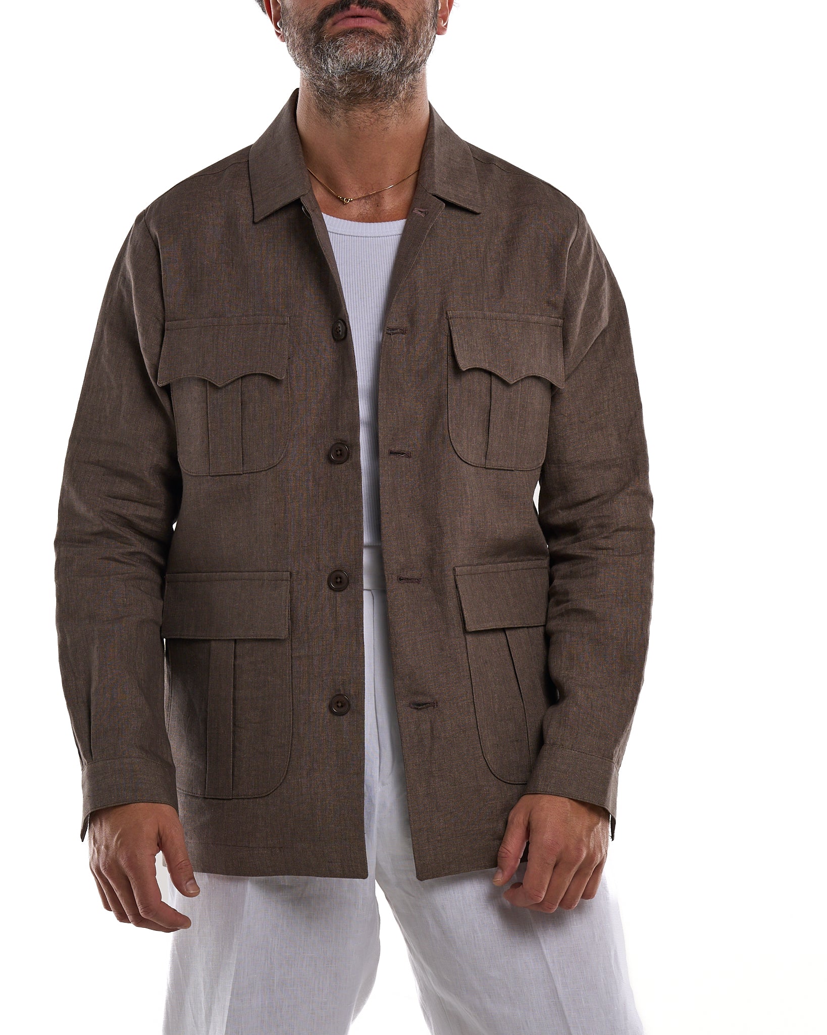 Camicia Sahariana in 100% Lino Moro