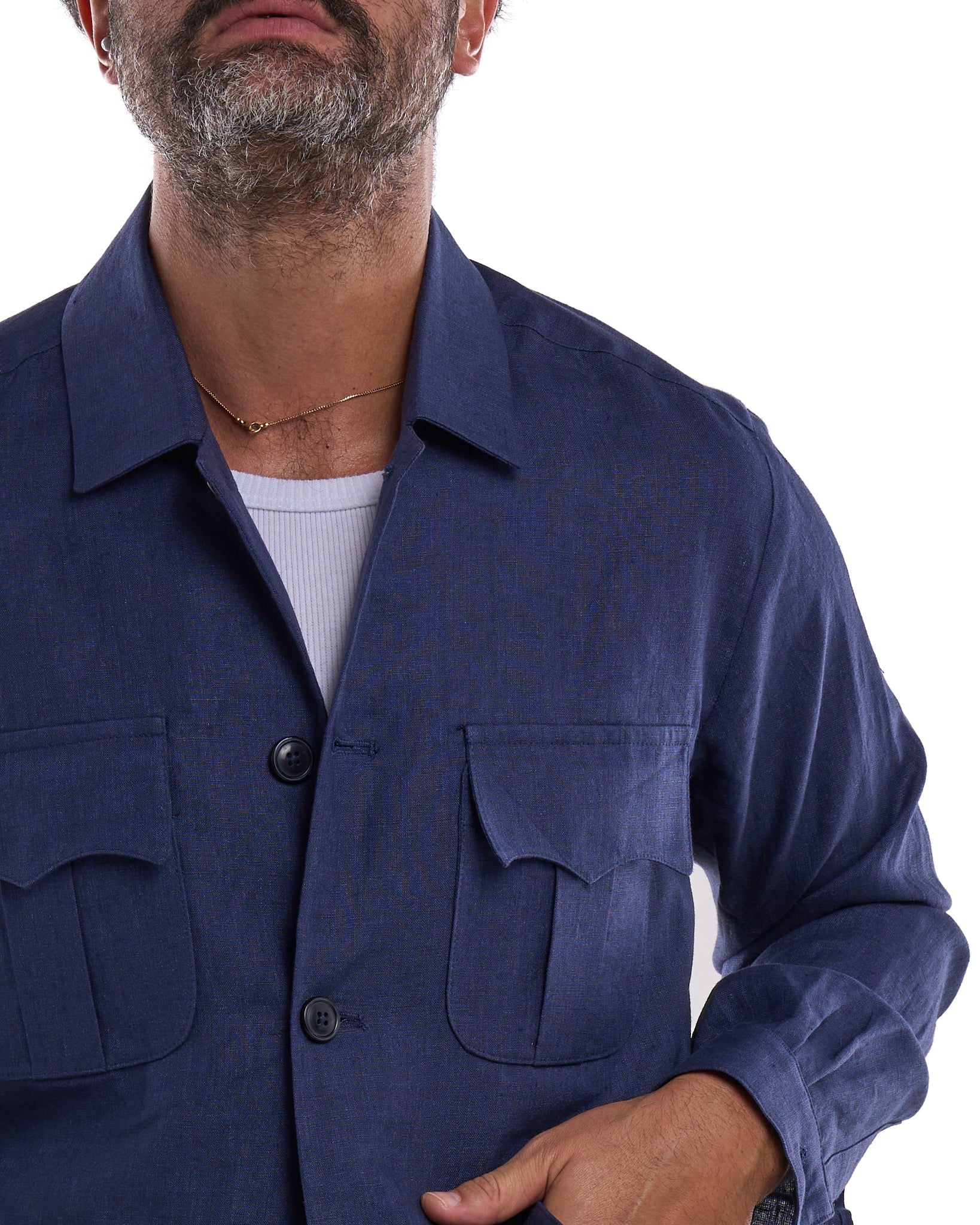Camicia Sahariana in 100% Lino Blu