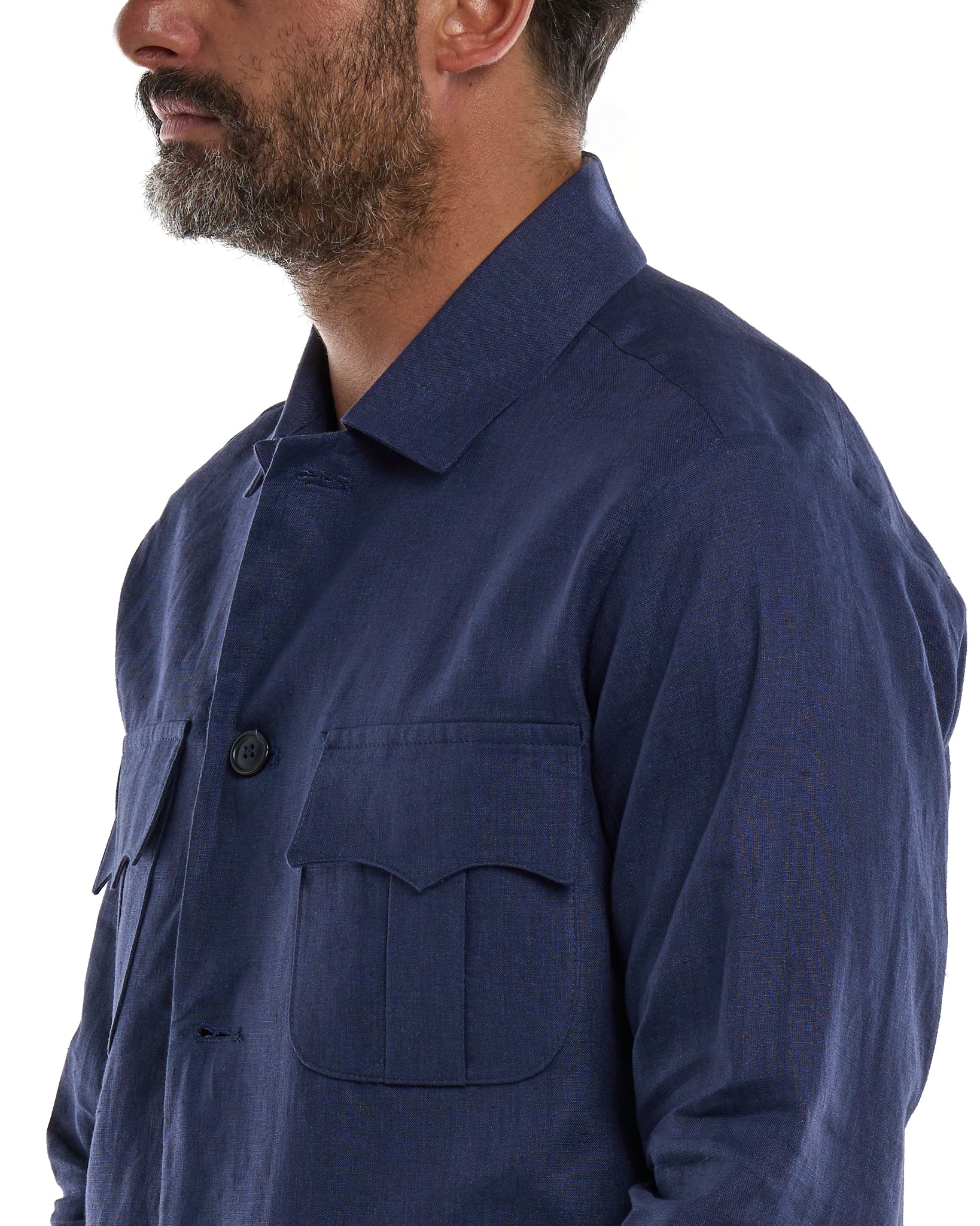 Camicia Sahariana in 100% Lino Blu