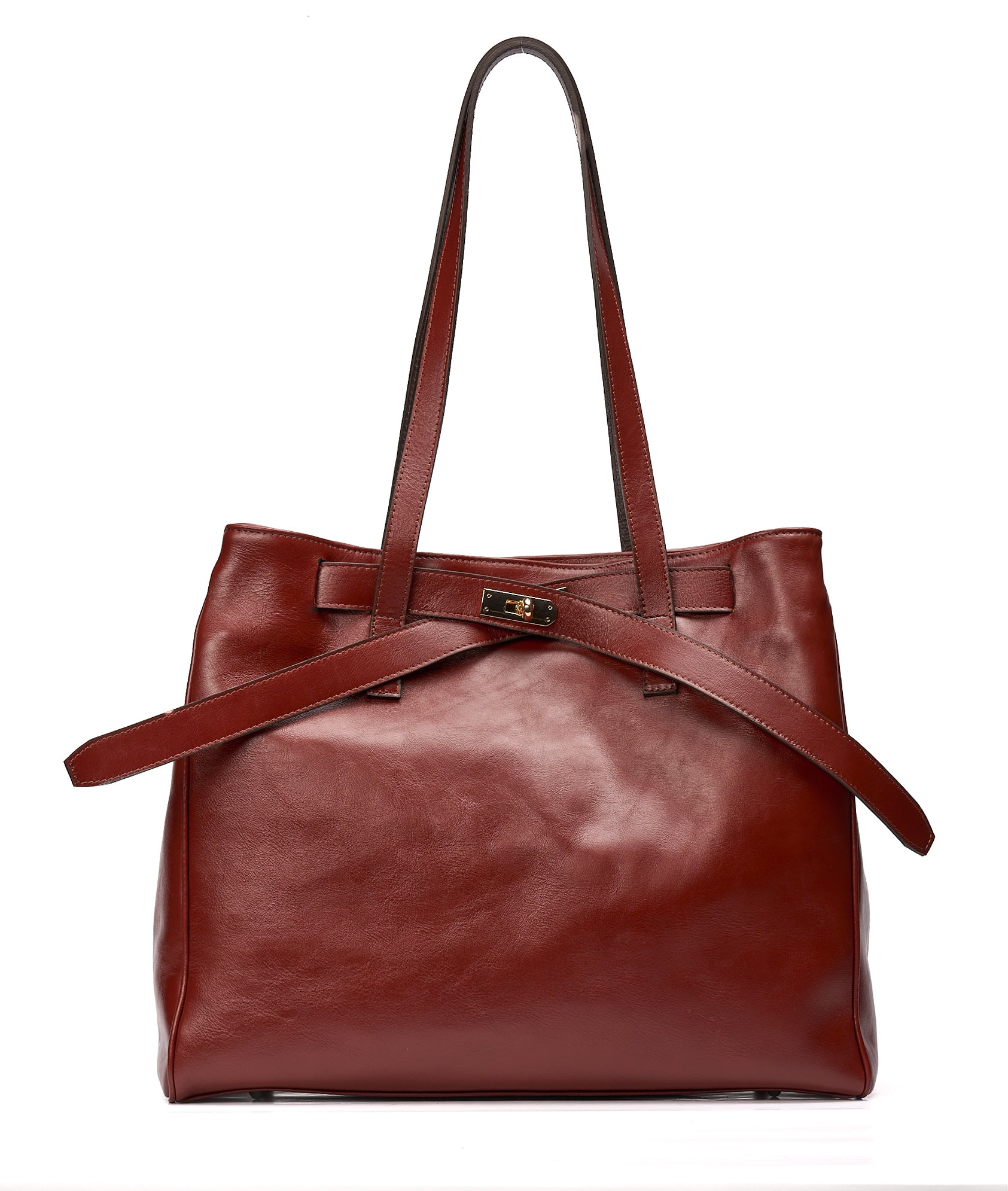 Bolso tote de piel marrón oscuro