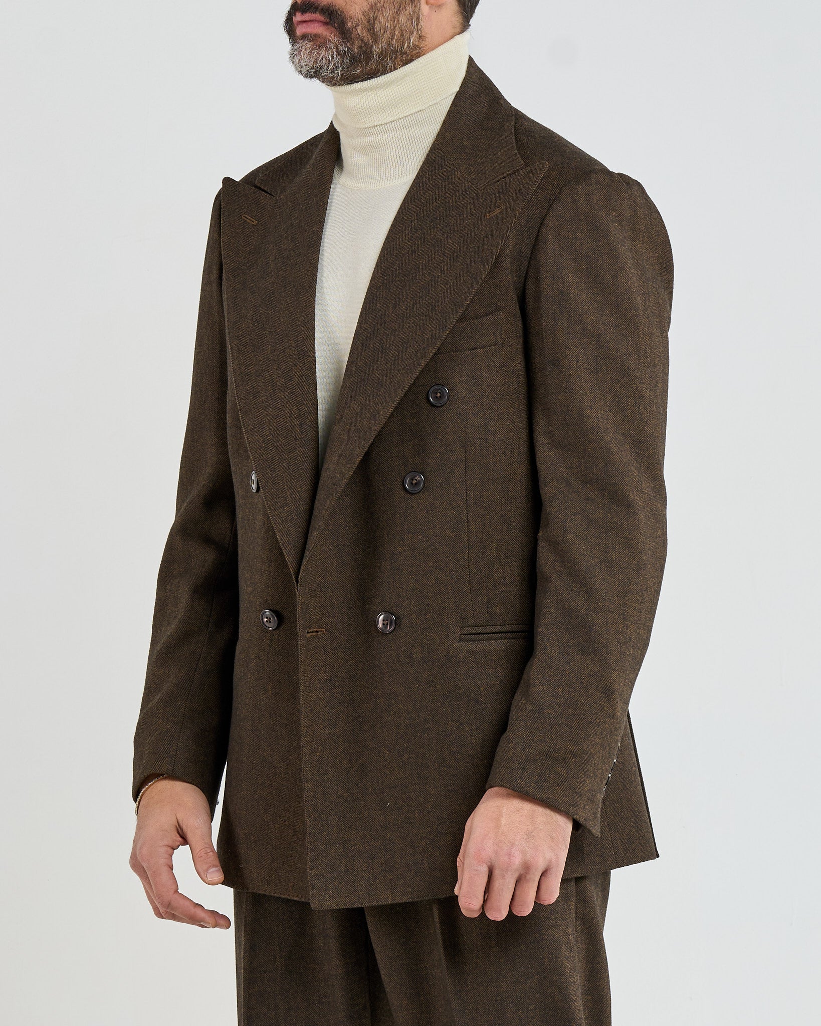 Giacca Jocket in Flanella Spigata Marrone Courmayeur