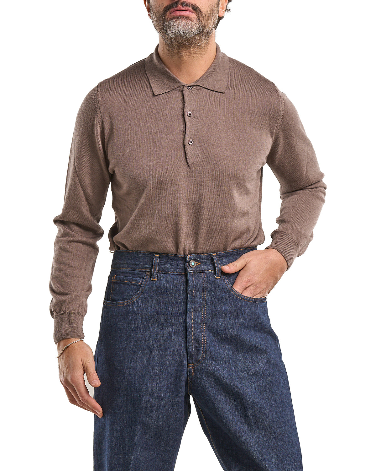 Polo shirt in 100% Merino wool beige