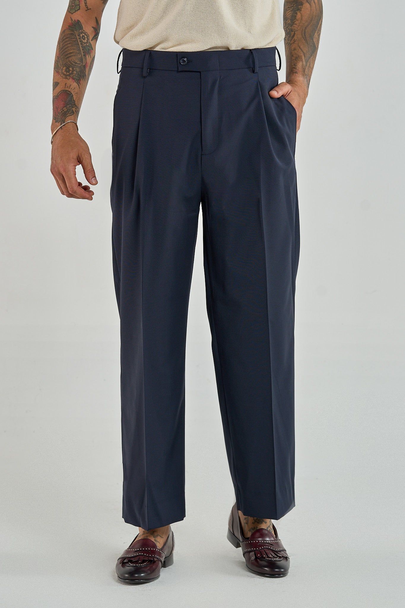 Pantalone Fondo Ampio Senza Piega Blu Napoli