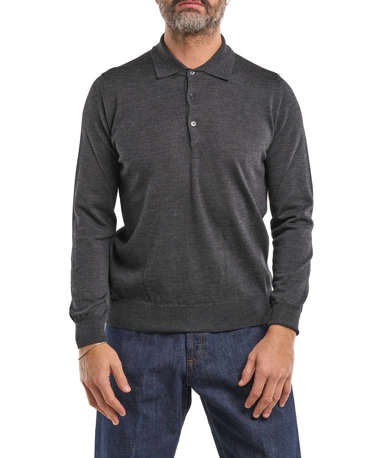 Camiseta con cuello mao y cierre frontal 100 % lana merina gris