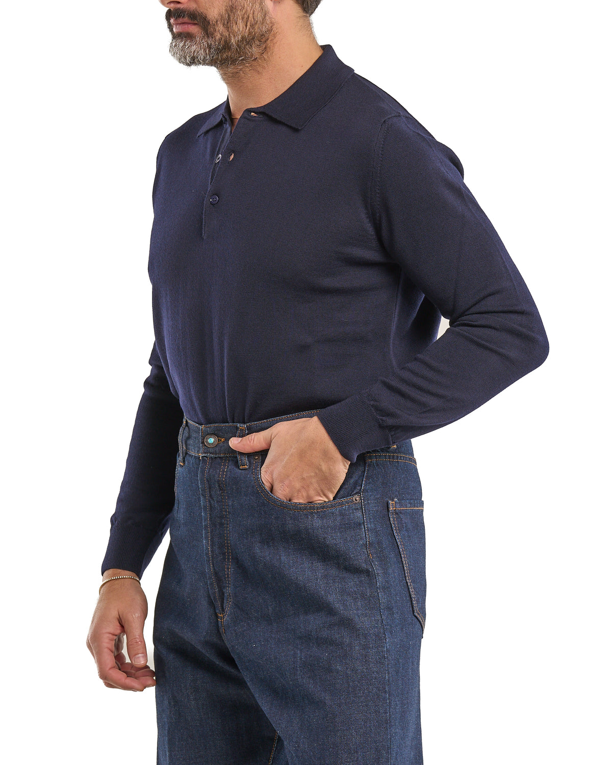 Polo shirt in 100% Merino wool blue