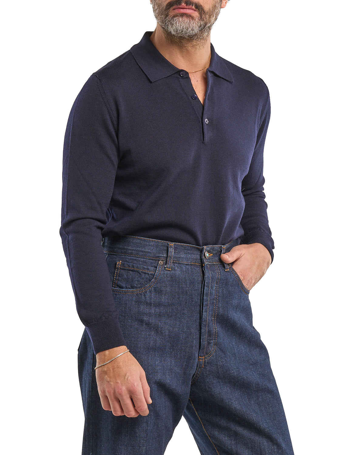 Polo shirt in 100% Merino wool blue