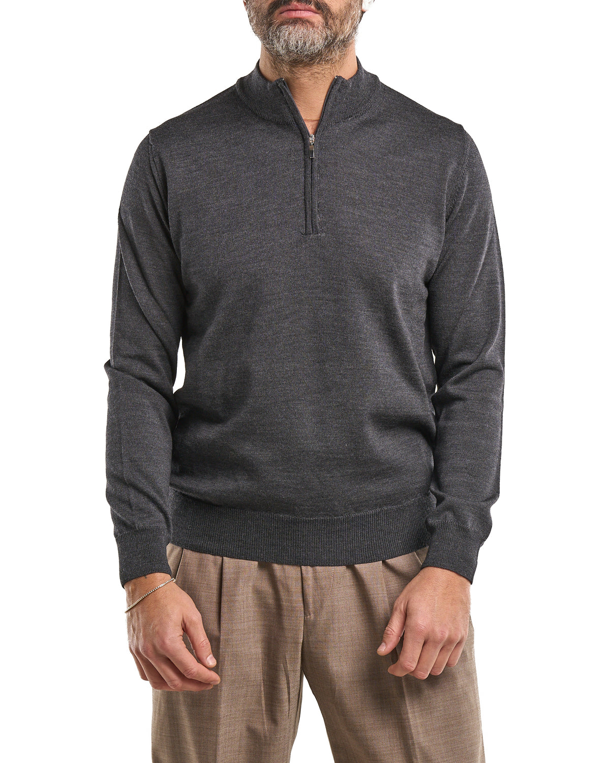 Camiseta con cuello mao y cierre frontal 100 % lana merina gris