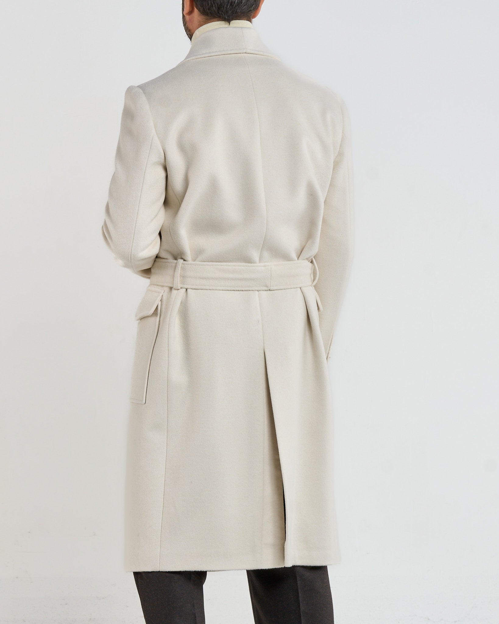 Cappotto Doppiopetto con Rever a Scialle Panna