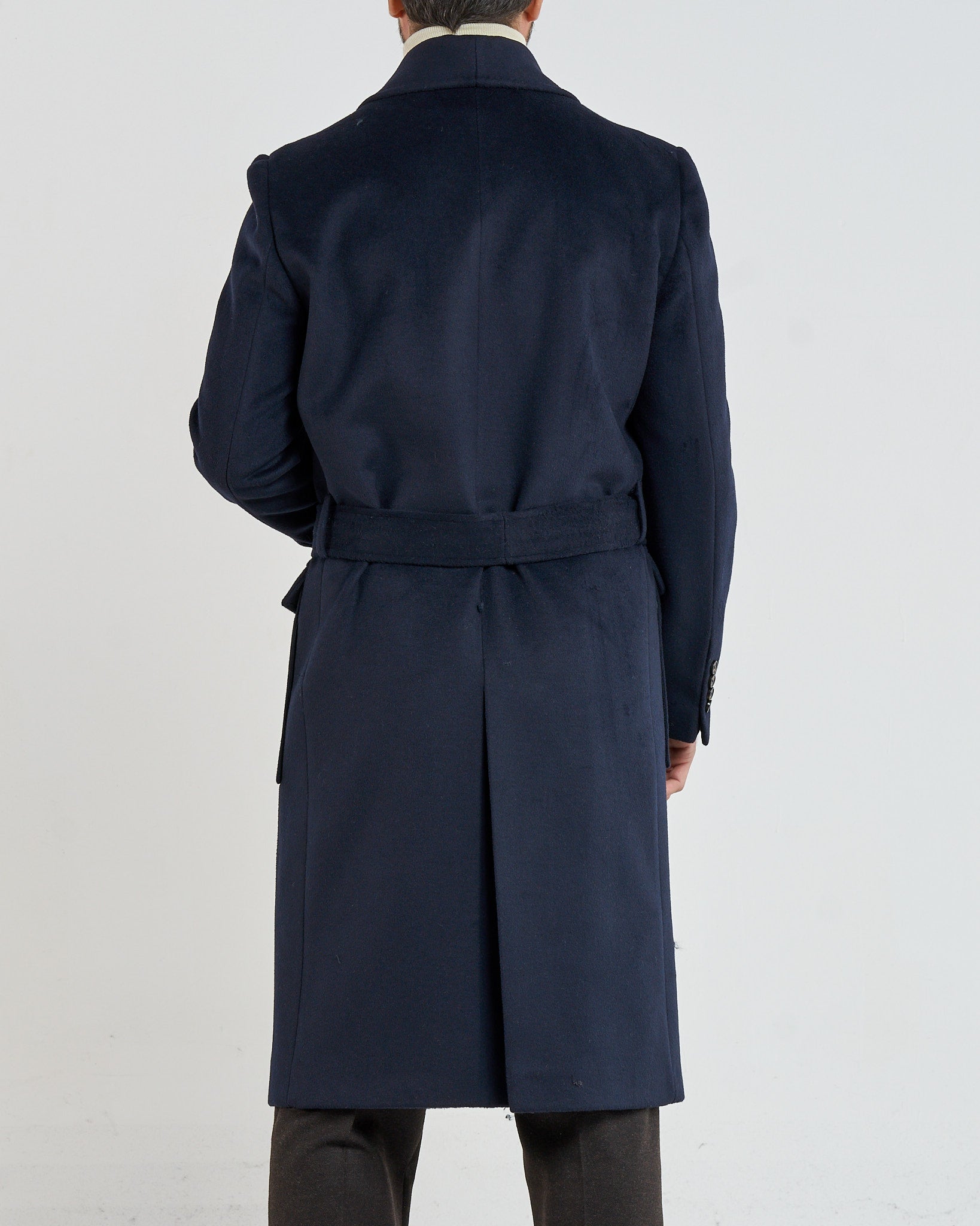 Double-Breasted Coat with Blue Shawl Lapel