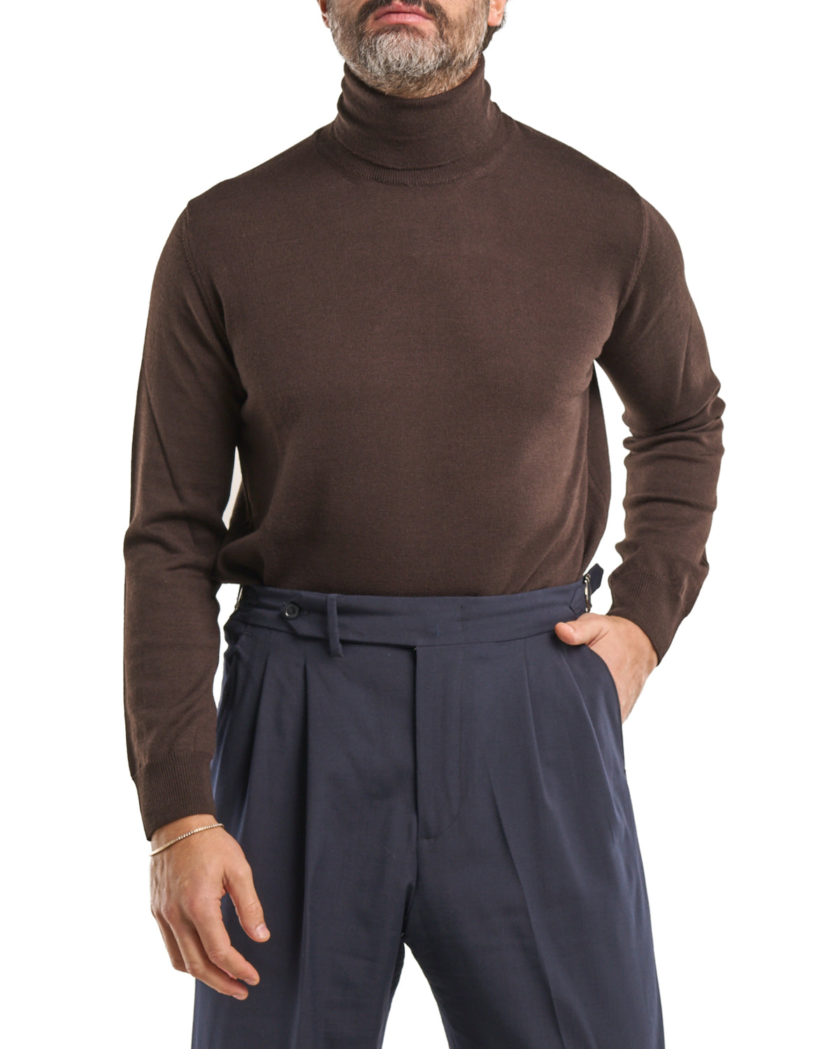 Jersey de cuello alto color gris, 100 % lana merina