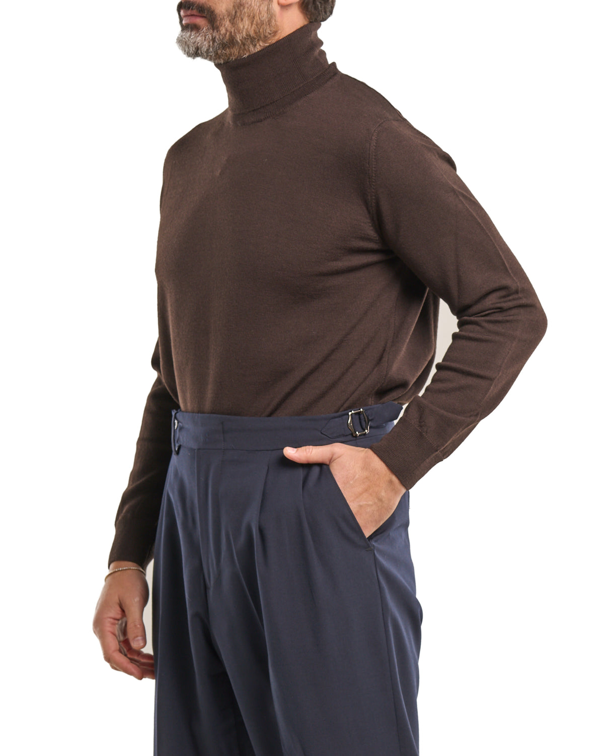 Jersey de cuello alto color gris, 100 % lana merina