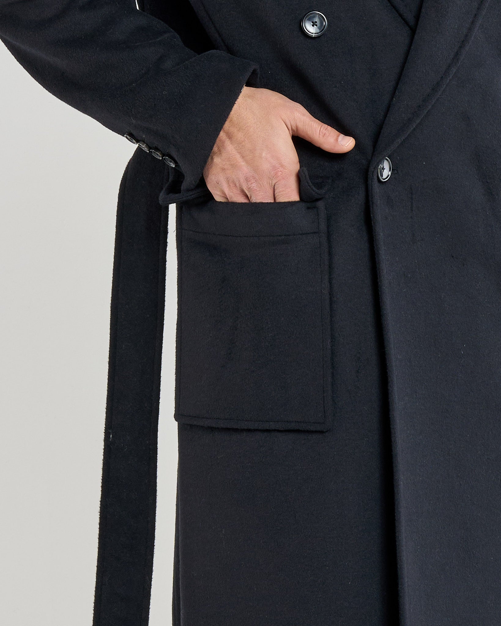 Black Double-Breasted Coat with Shawl Lapel