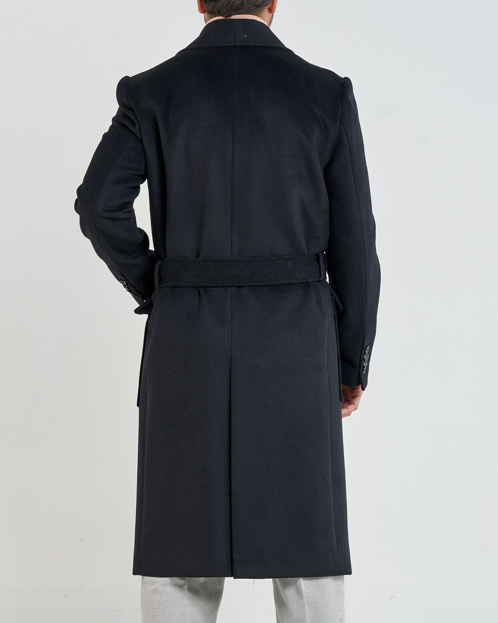 Black Double-Breasted Coat with Shawl Lapel