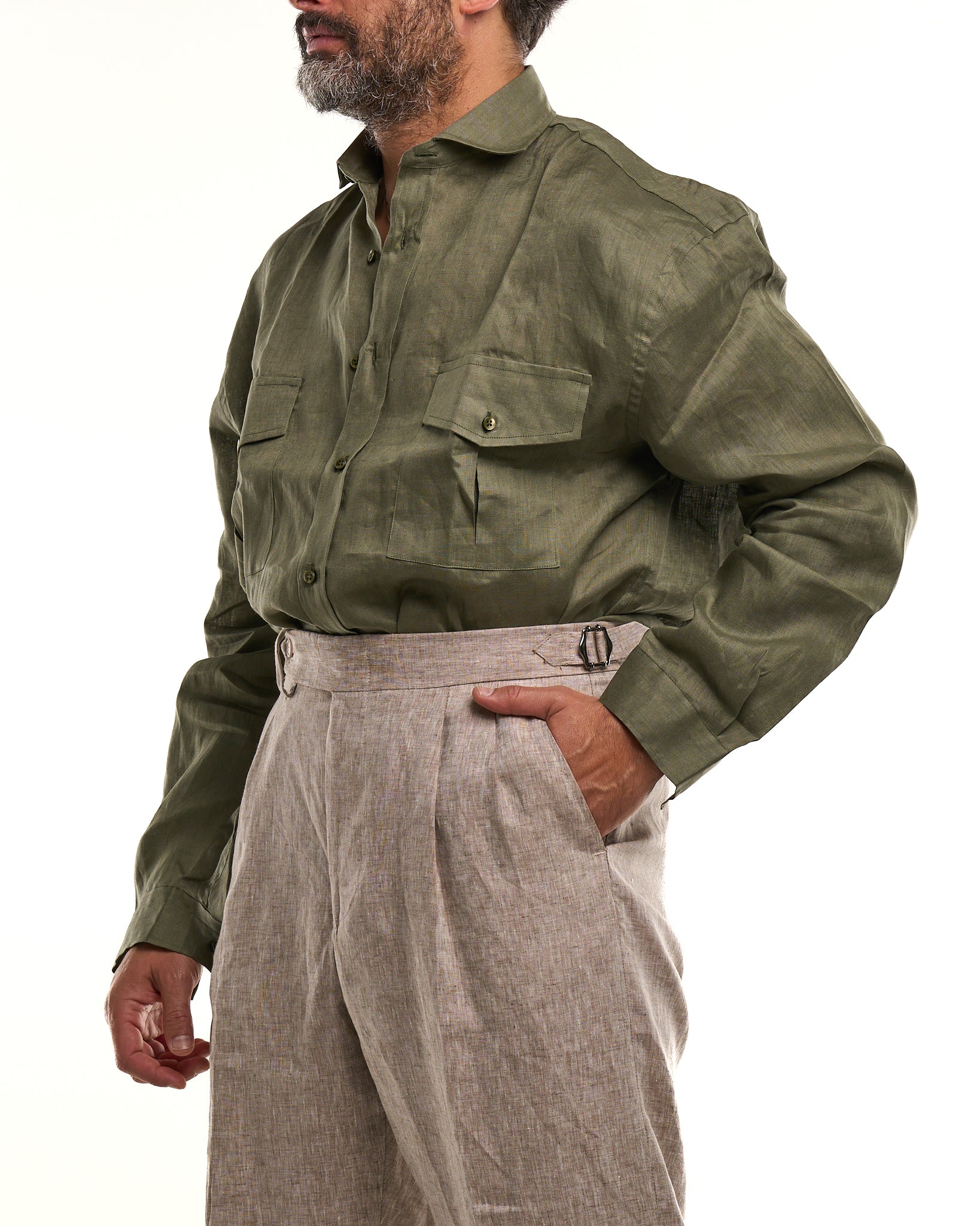 Camicia Texana in Lino Verde