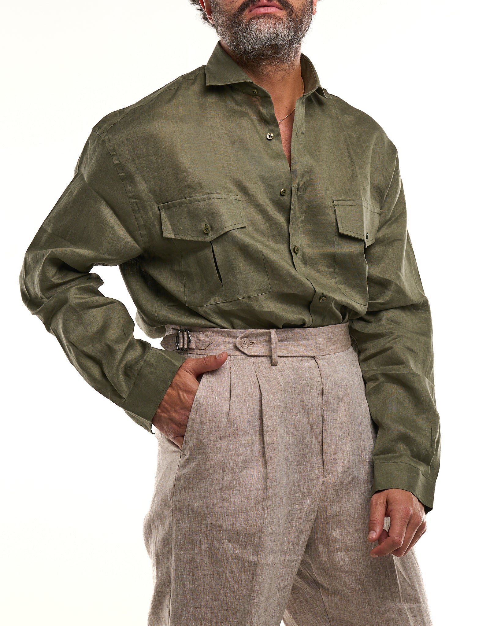 Camicia Texana in Lino Verde