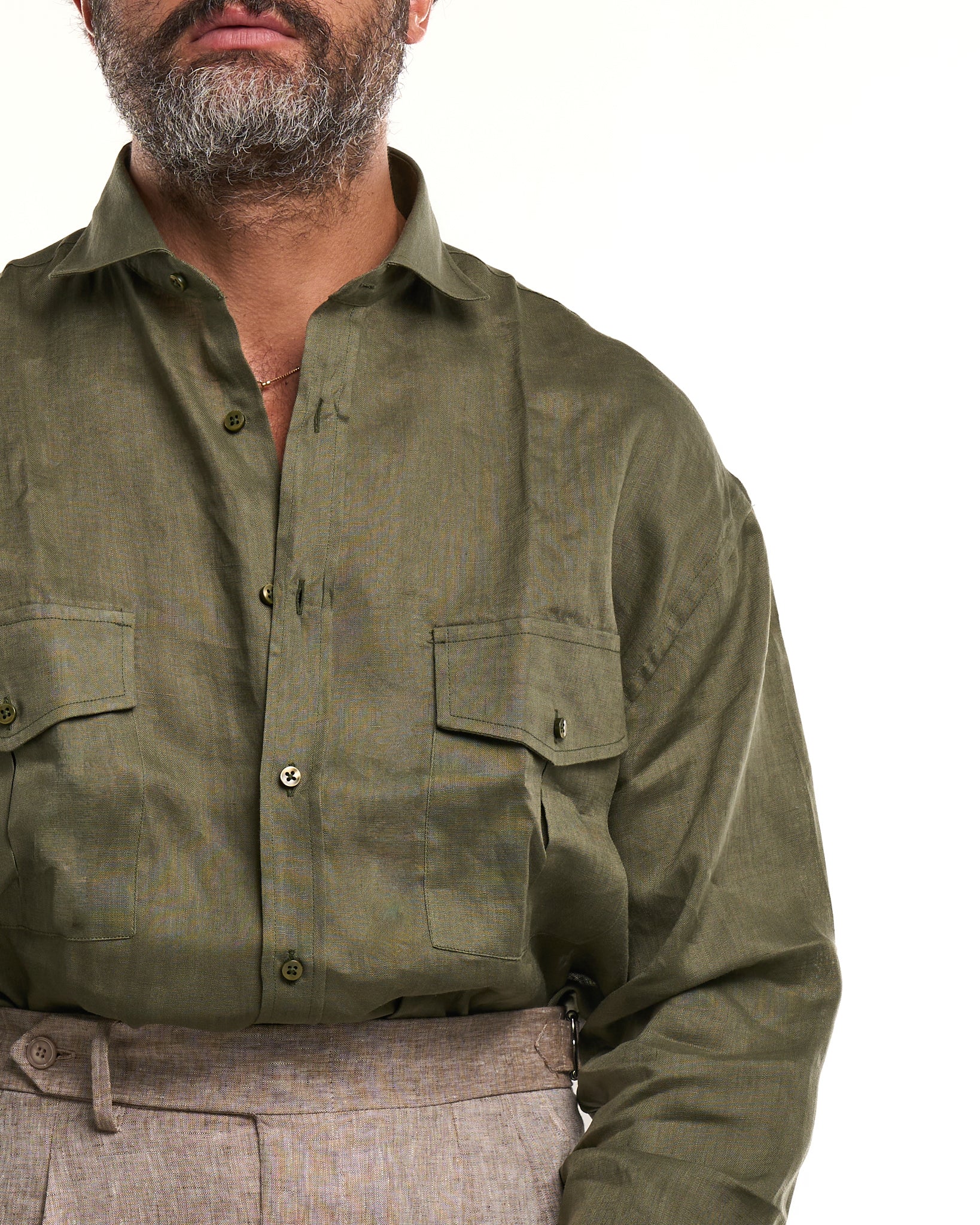 Camicia Texana in Lino Verde