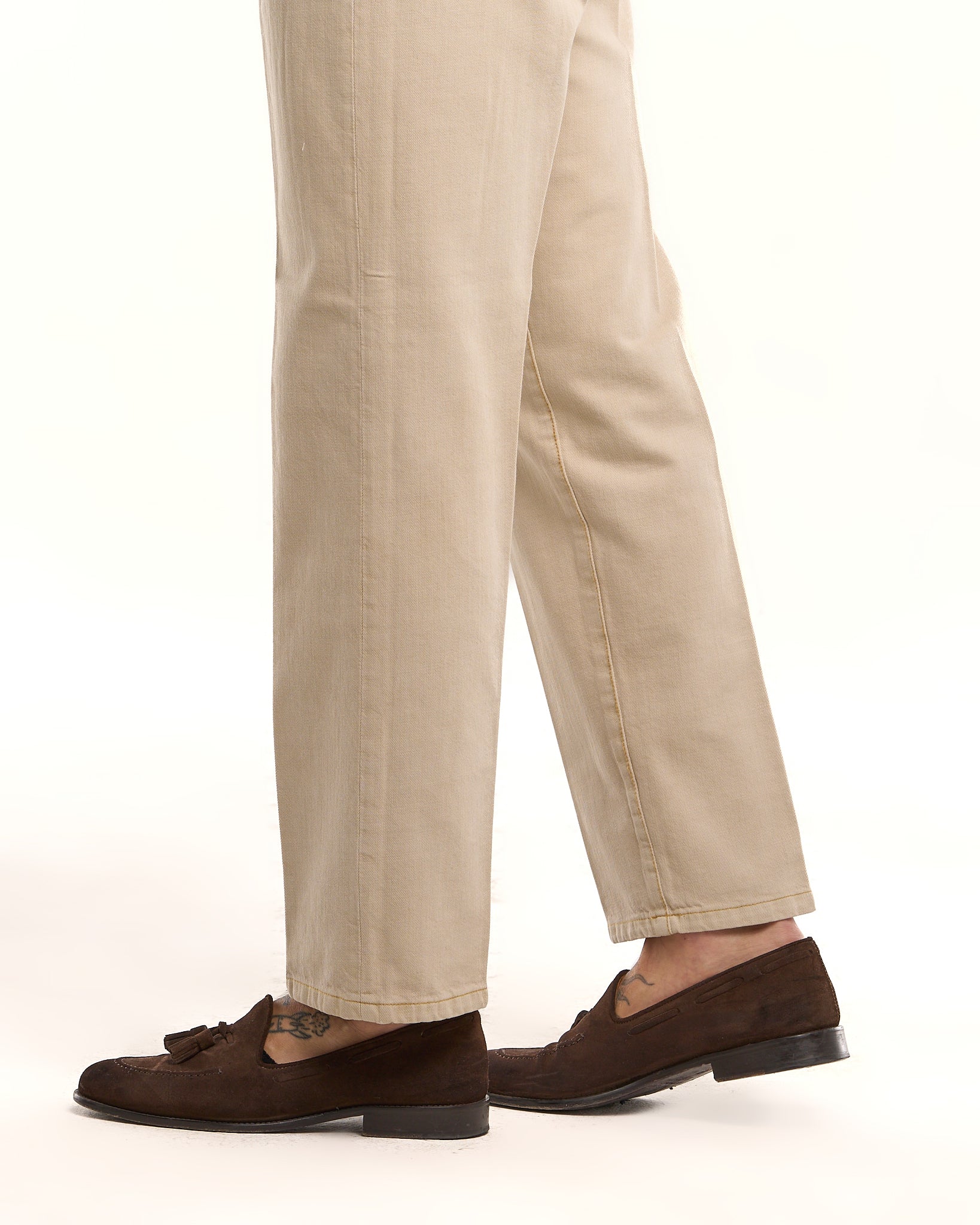 Jeans Vita Alta Fondo Ampio Crema