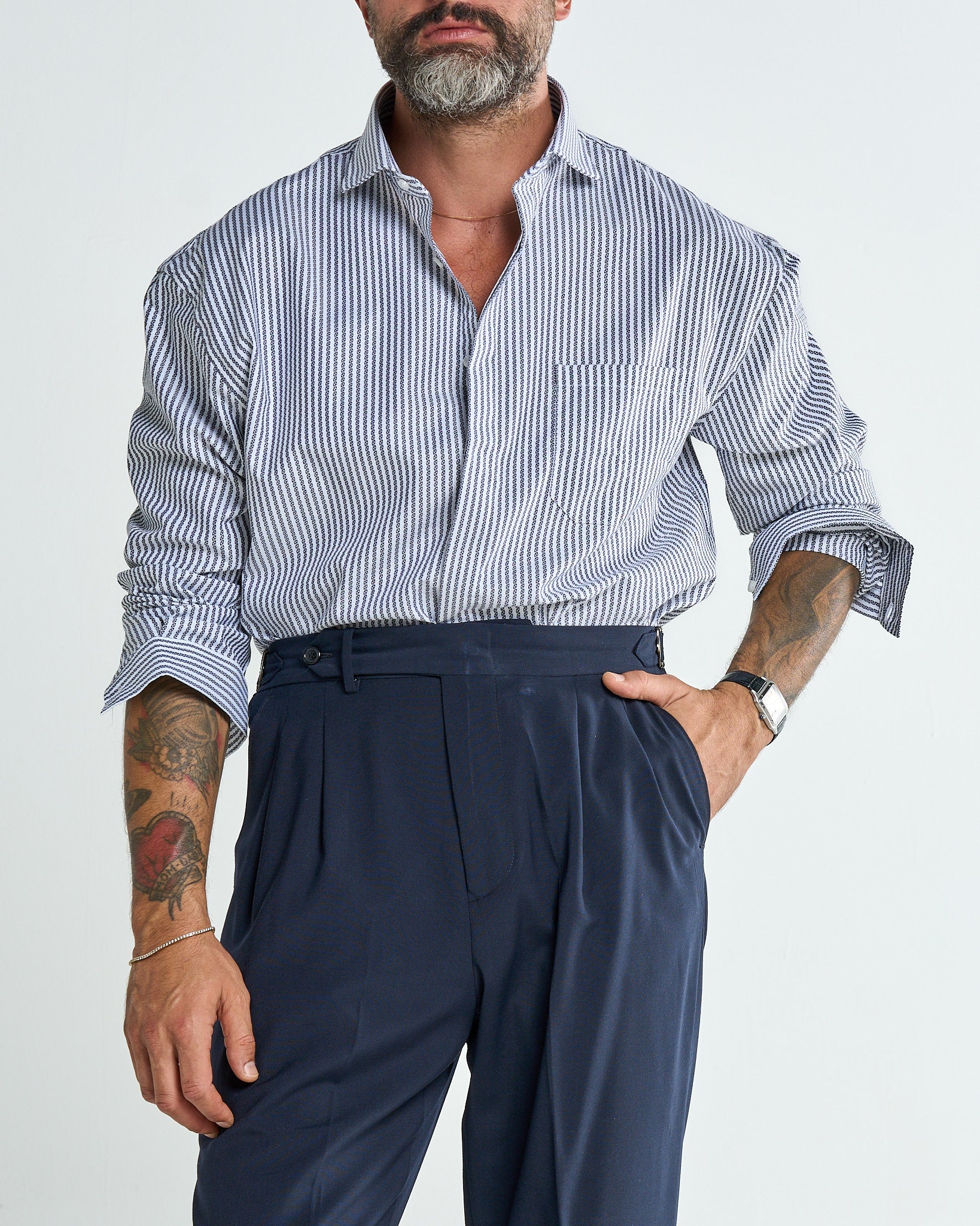 Oversized Shirt with Blue Striped Pocket