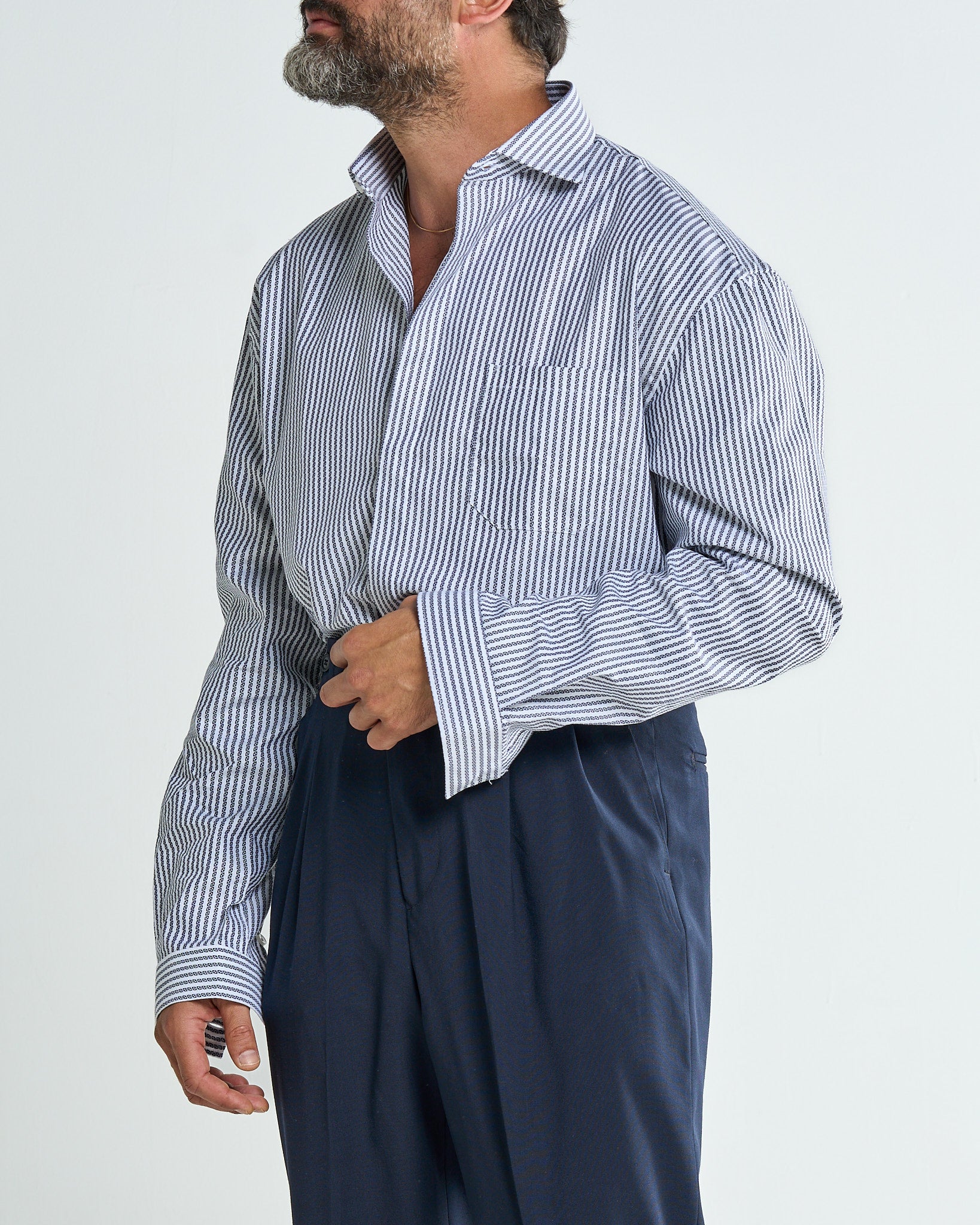 Oversized Shirt with Blue Striped Pocket