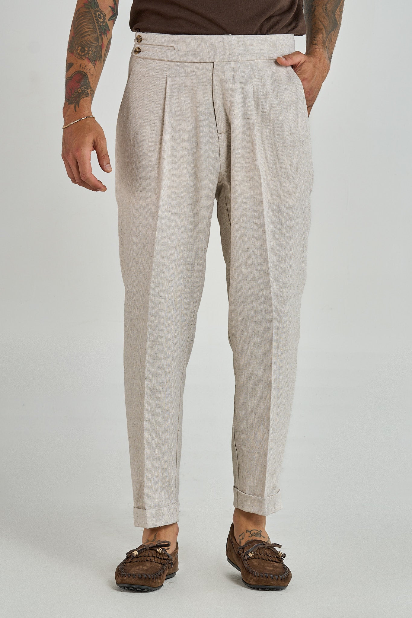 Pantalone Biforcato in Lino Naturale
