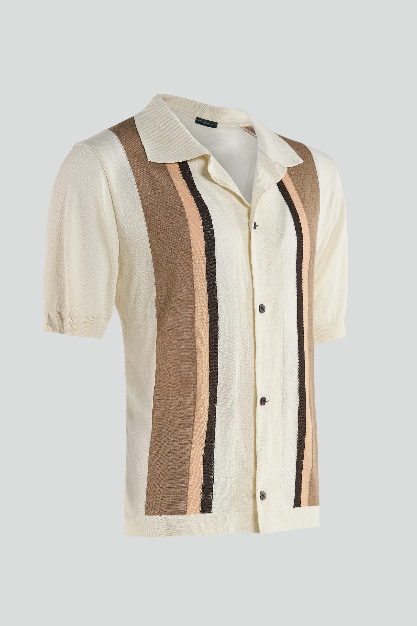 Polo Camicia Avorio con Righe a Contrasto