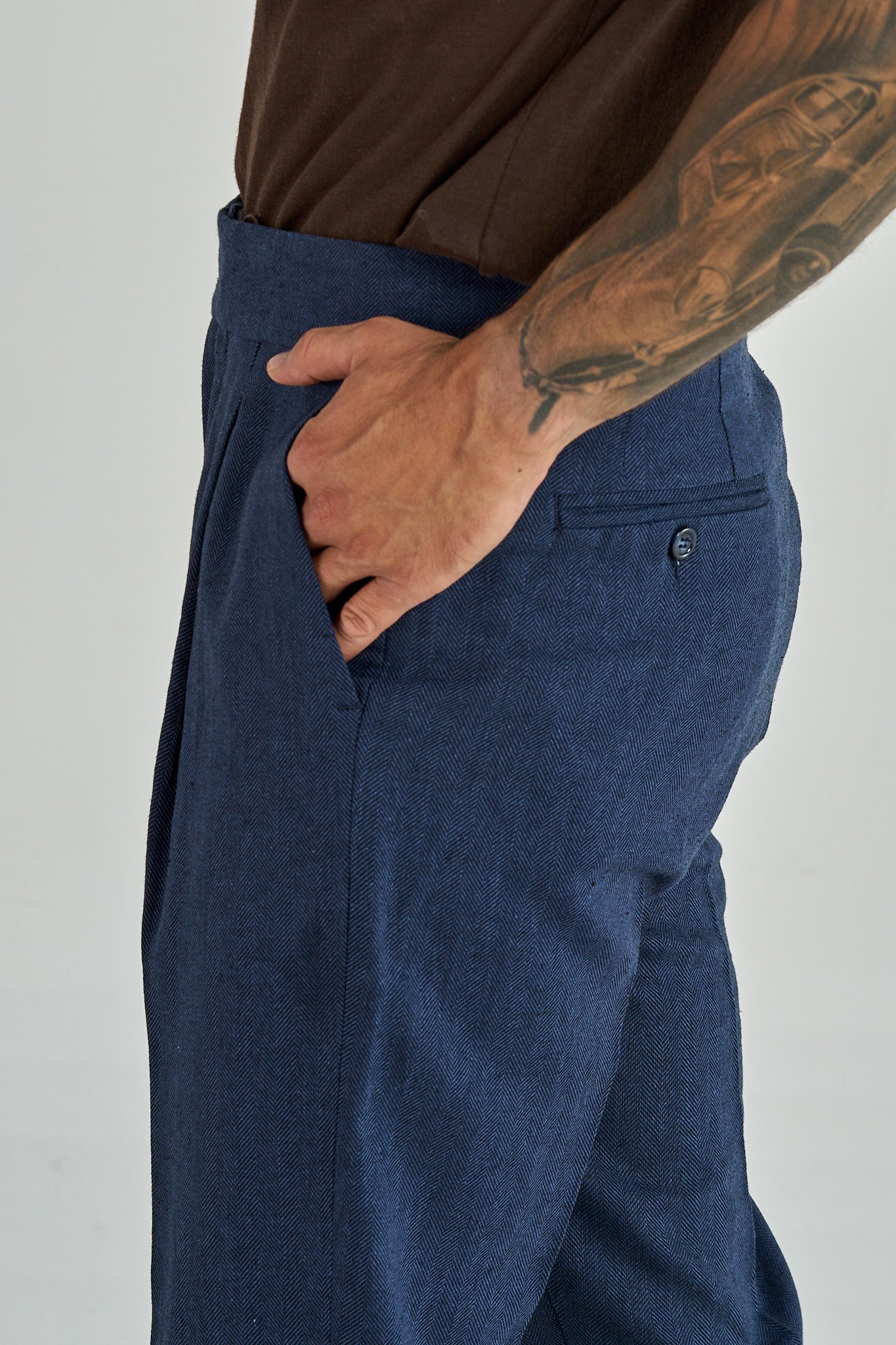 Pantalone Biforcato in Lino Blu