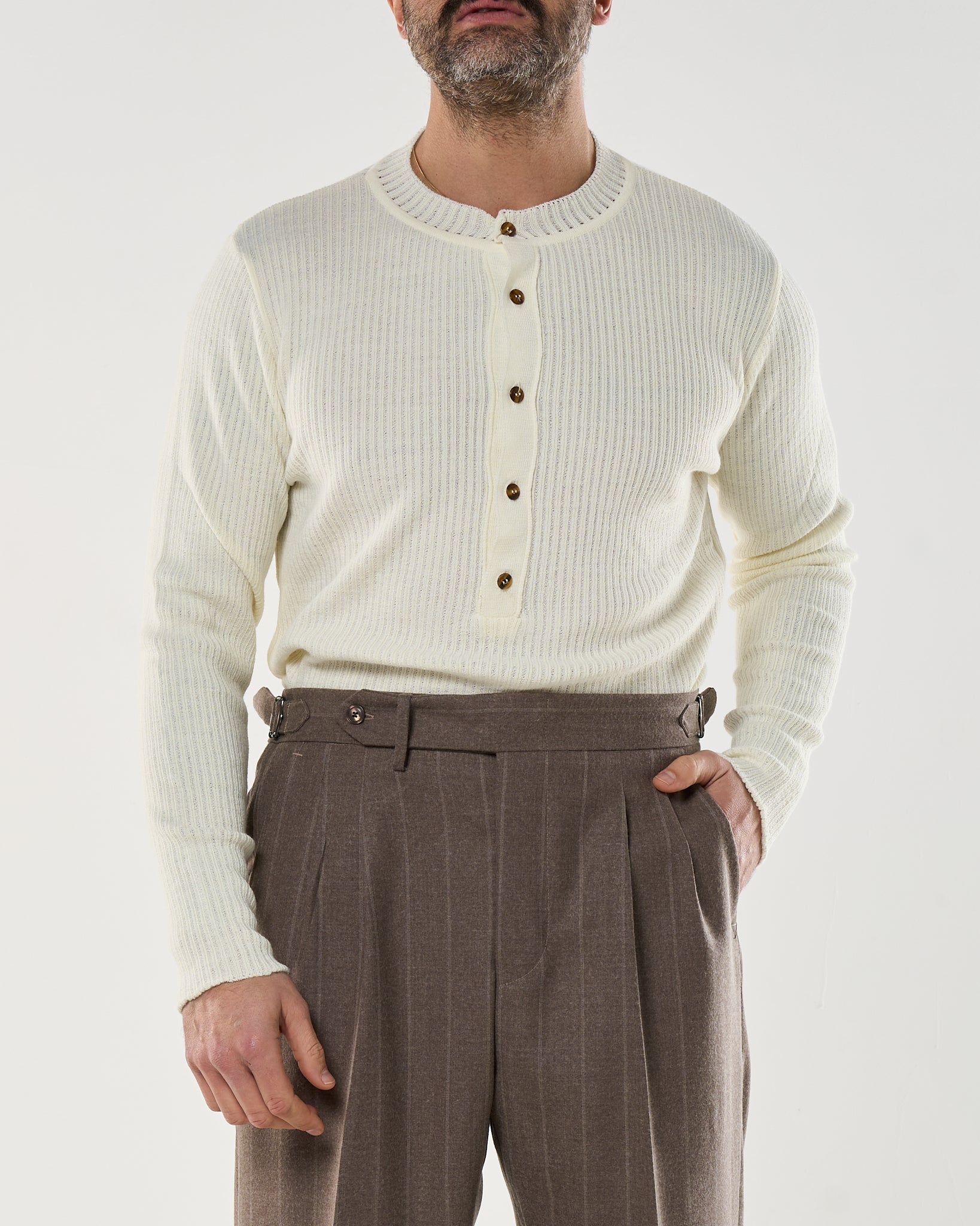 Maglia Henley Knit Panna