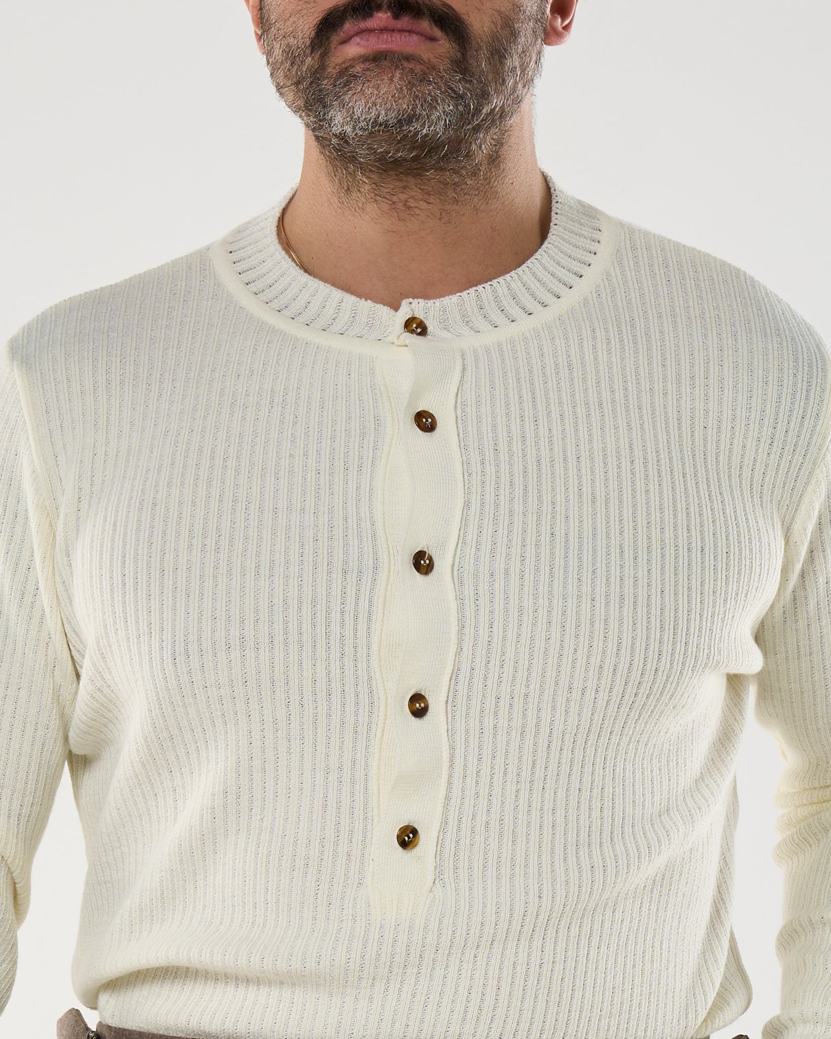 Maglia Henley Knit Panna