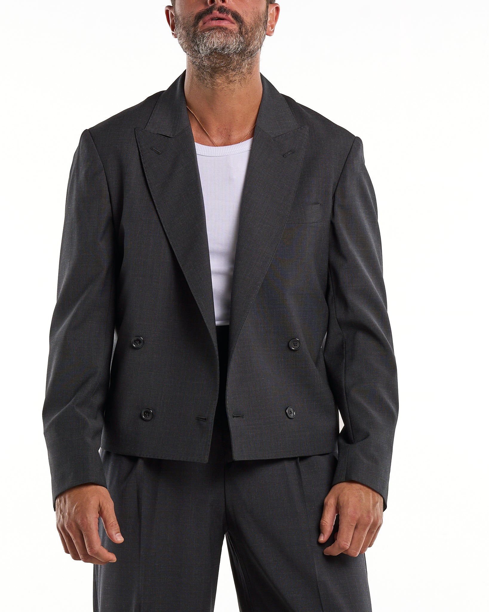 Giacca Doppiopetto Cropped con Rever a Lancia Fumo Tokyo