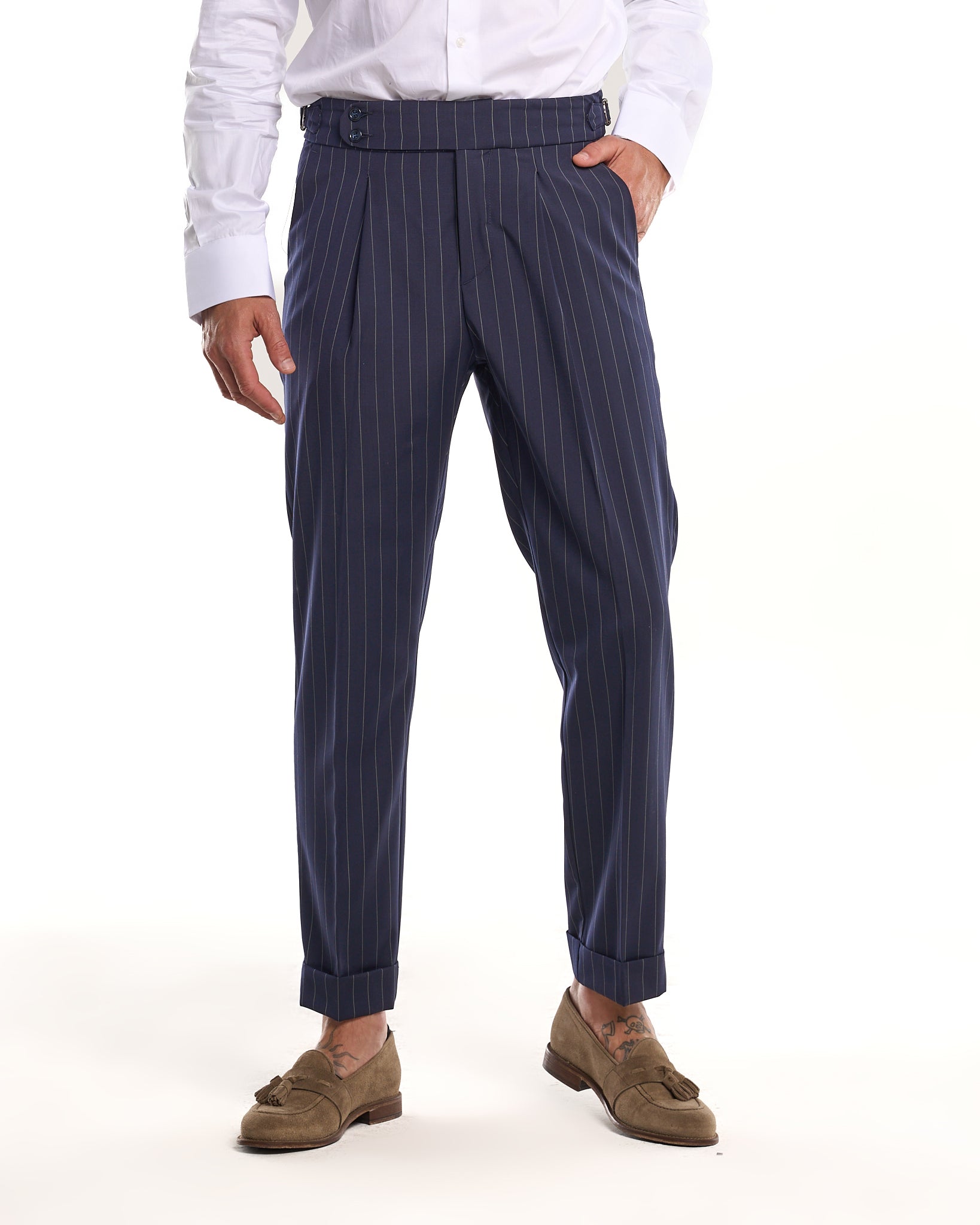 Pantalón Riva con escote redondo y rayas azules y verdes