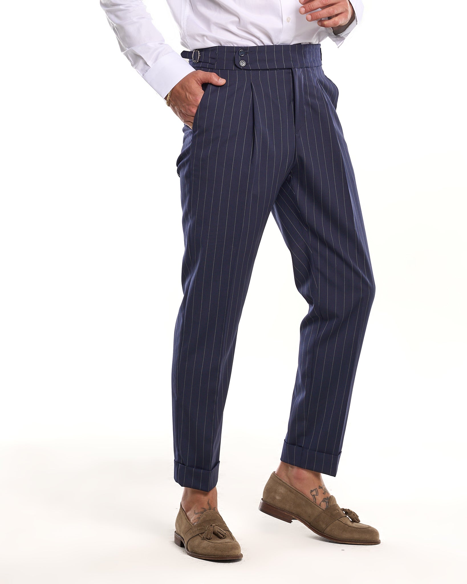 Pantalón Riva con escote redondo y rayas azules y verdes
