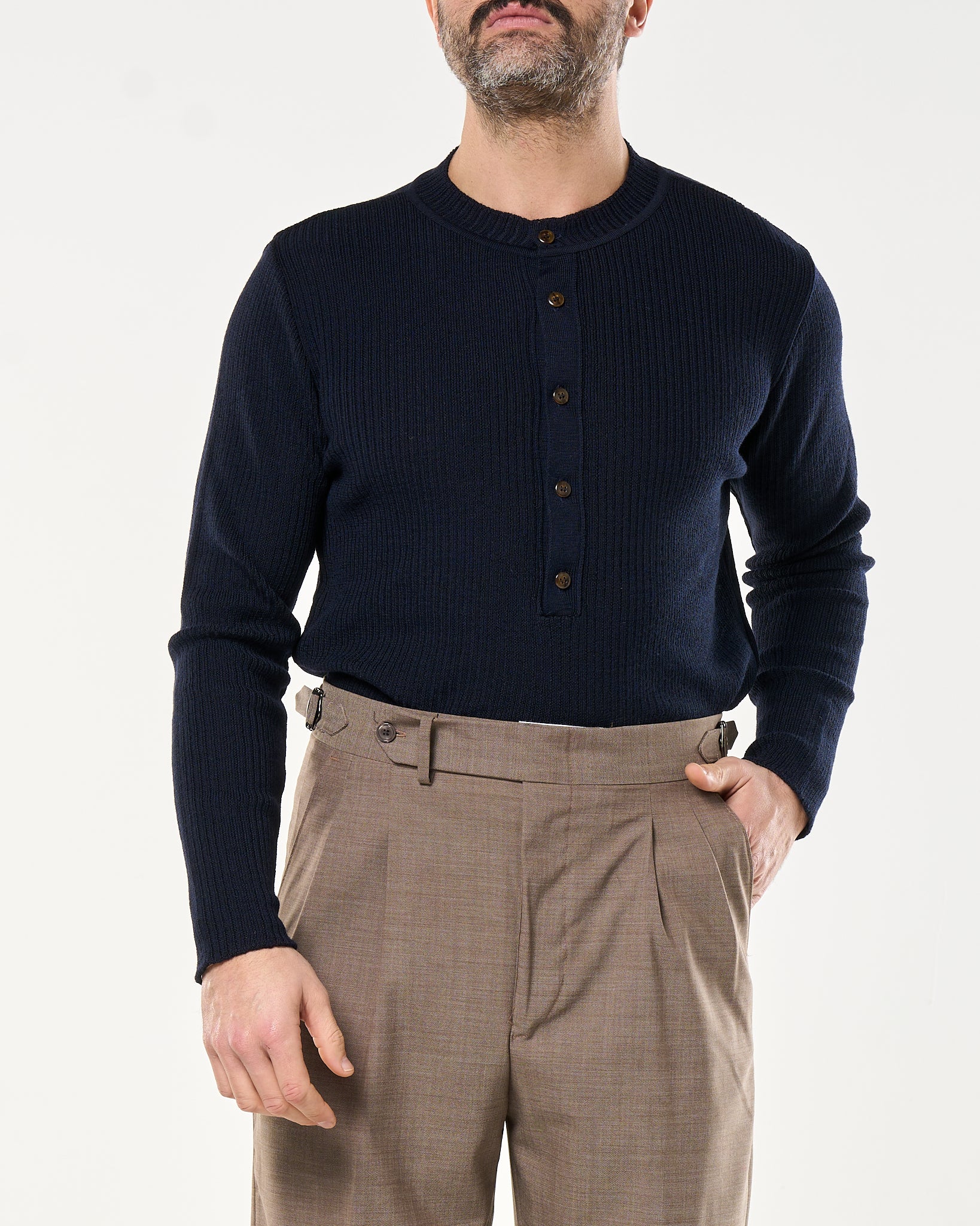 Maglia Henley Knit Blu