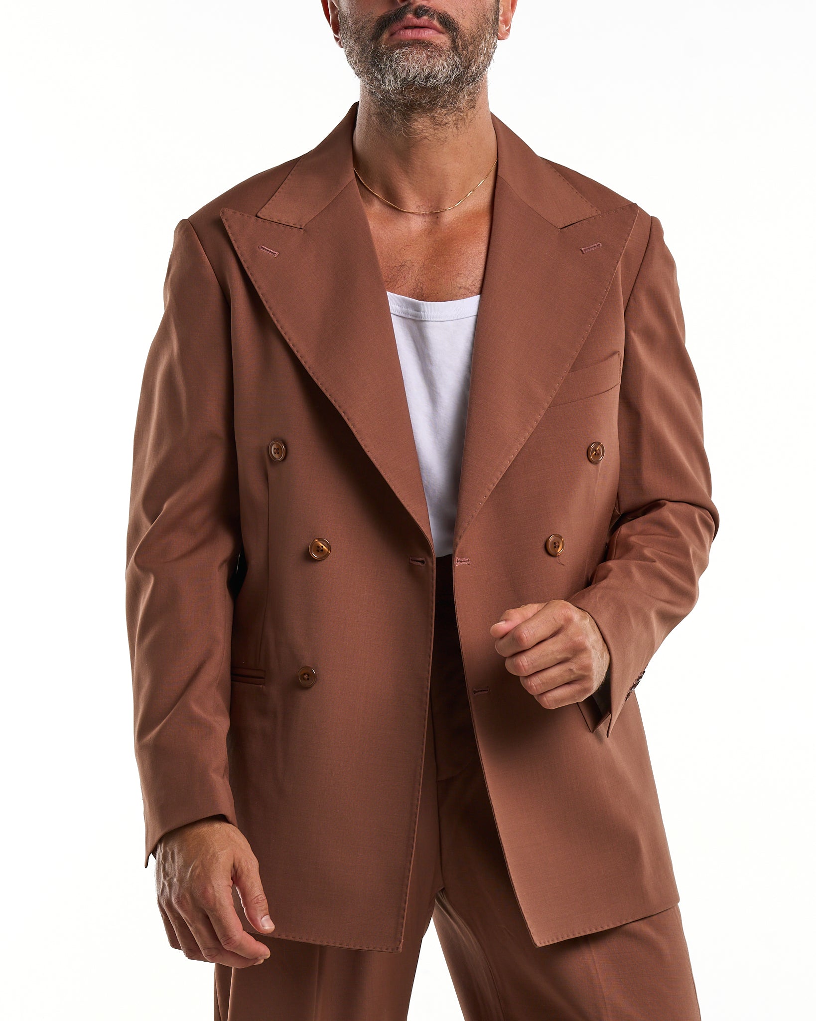 Double-breasted jacket with central buttoning and peak lapel in Bordeaux Florence