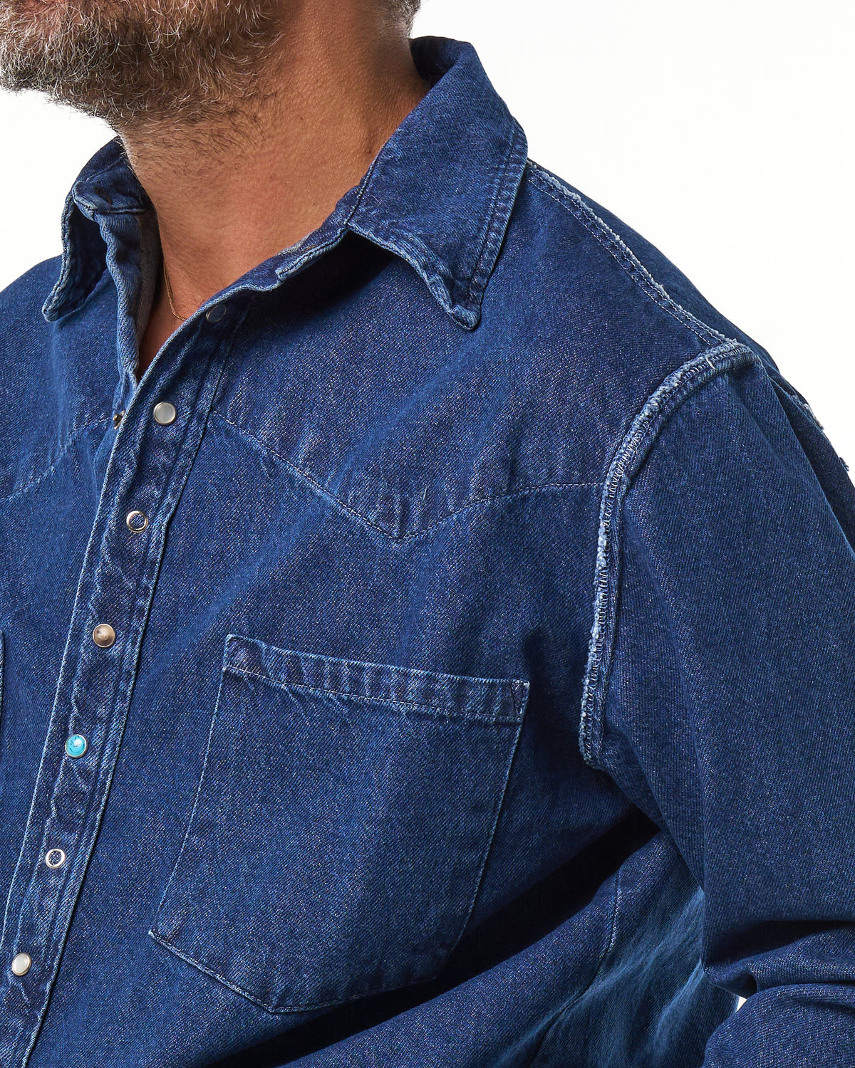 Camicia Texana con Cuciture alla Rovescia in Denim Lavaggio Scuro