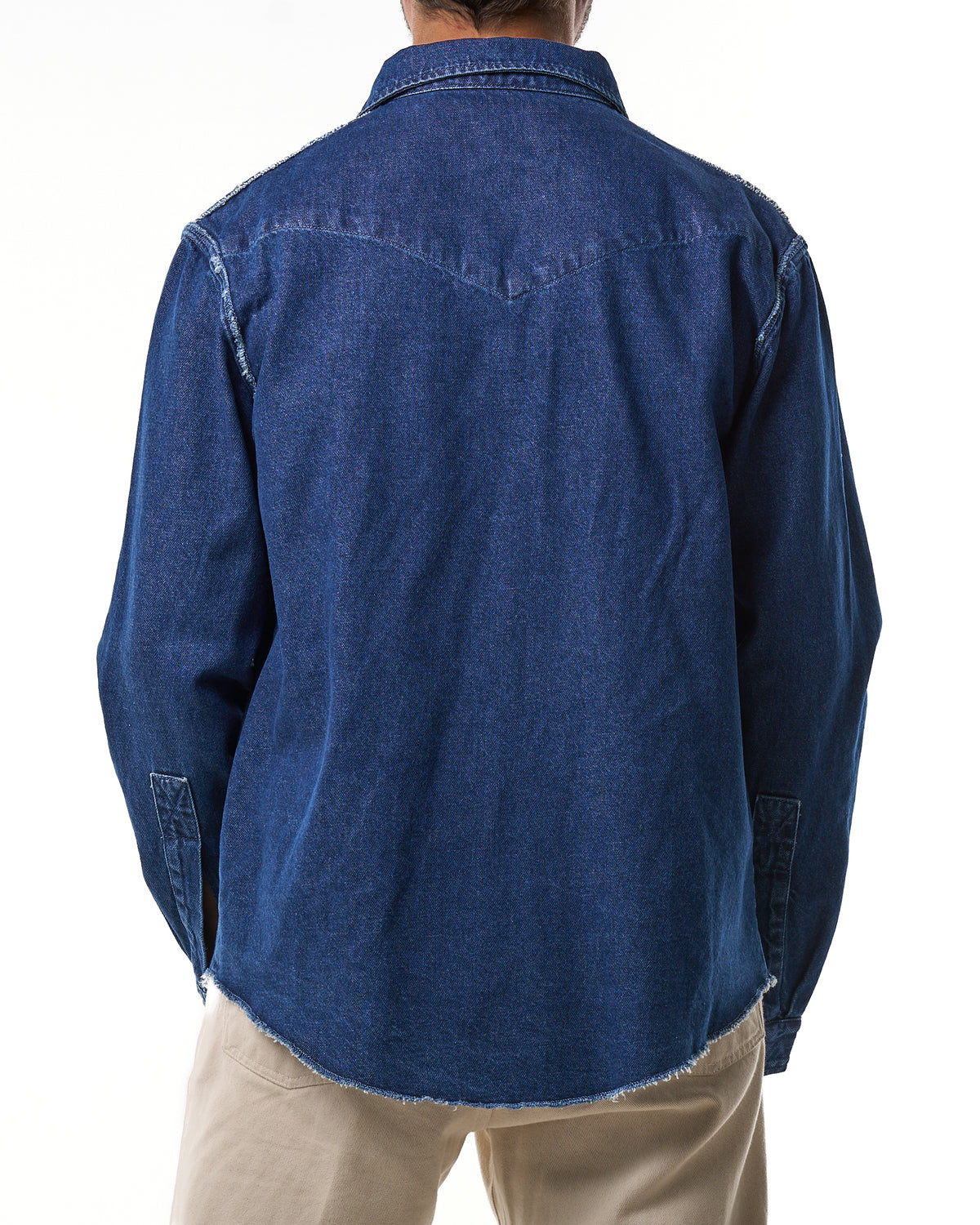 Camicia Texana con Cuciture alla Rovescia in Denim Lavaggio Scuro