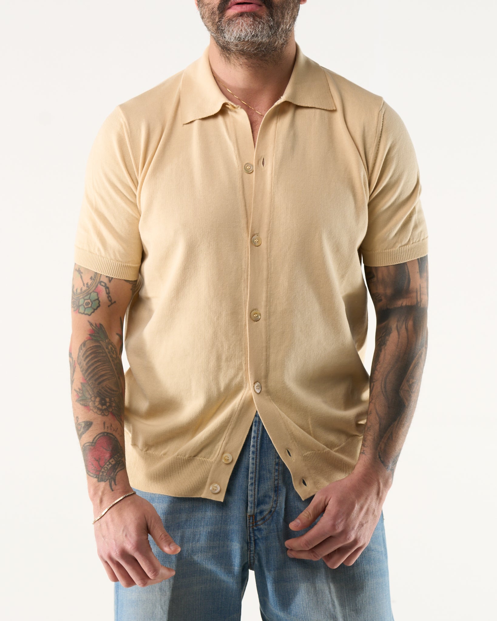Polo Camicia con Bottoni Mezza Manica Panna