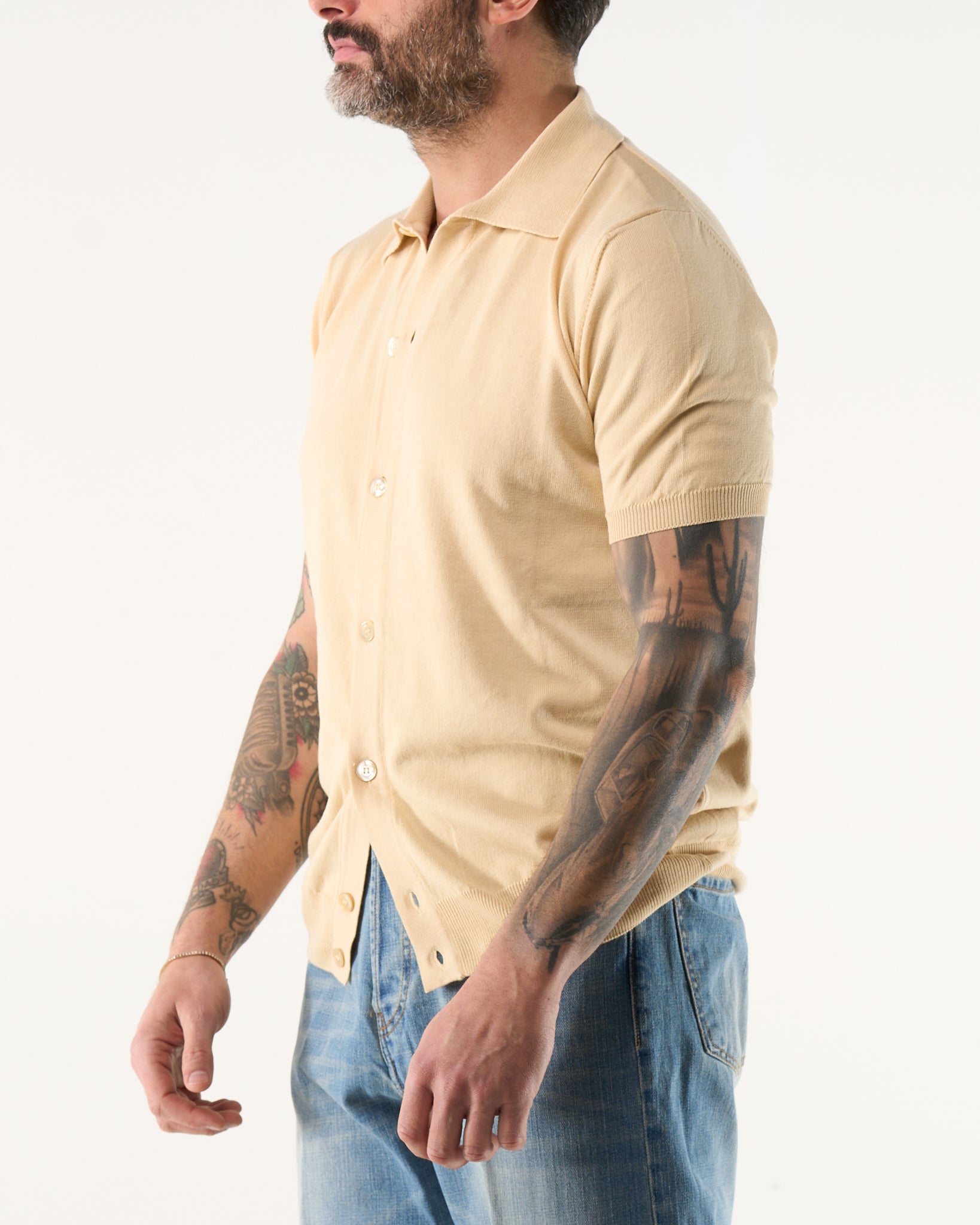 Polo Camicia con Bottoni Mezza Manica Panna