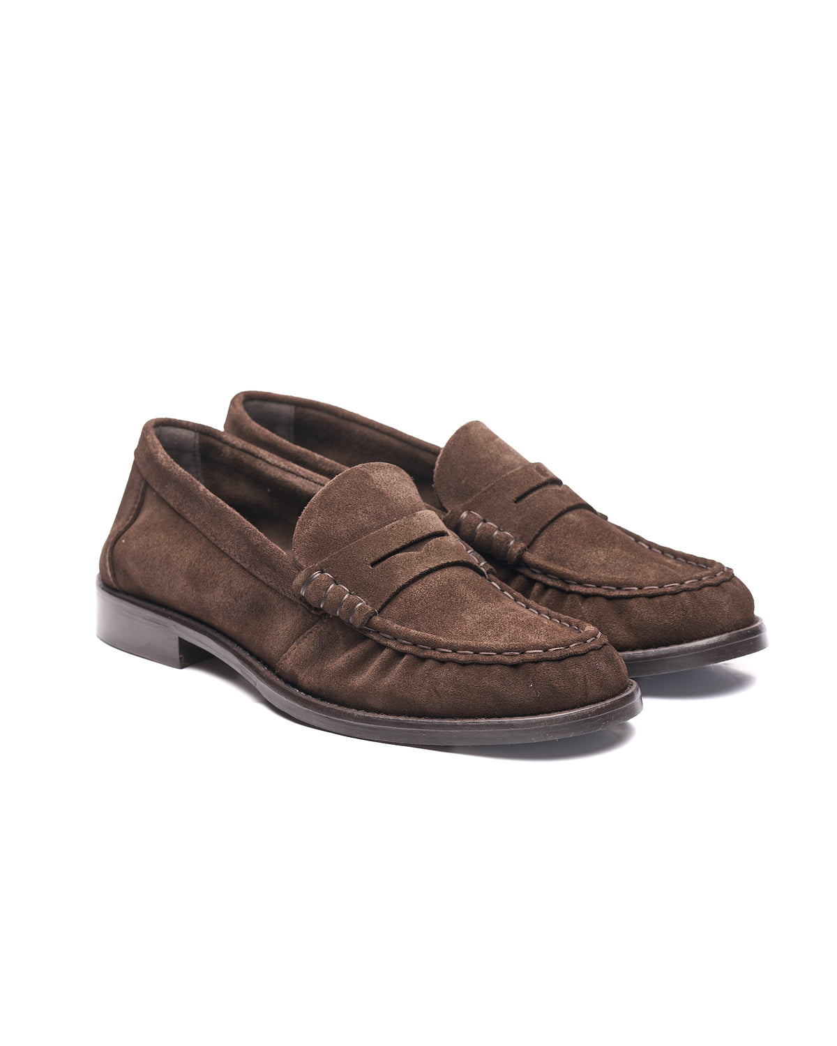 Mocasines de ante marrón oscuro con detalle fruncido