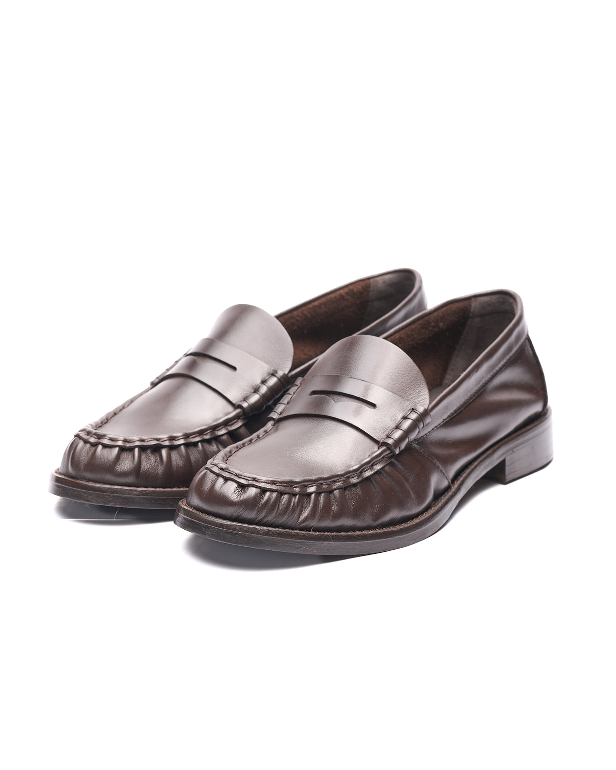 Dark brown Leather Ruched Penny Loafer
