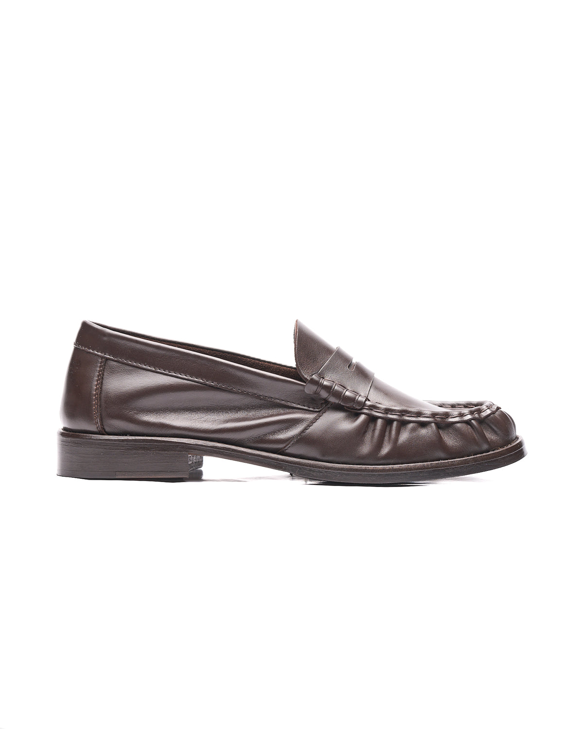 Dark brown Leather Ruched Penny Loafer