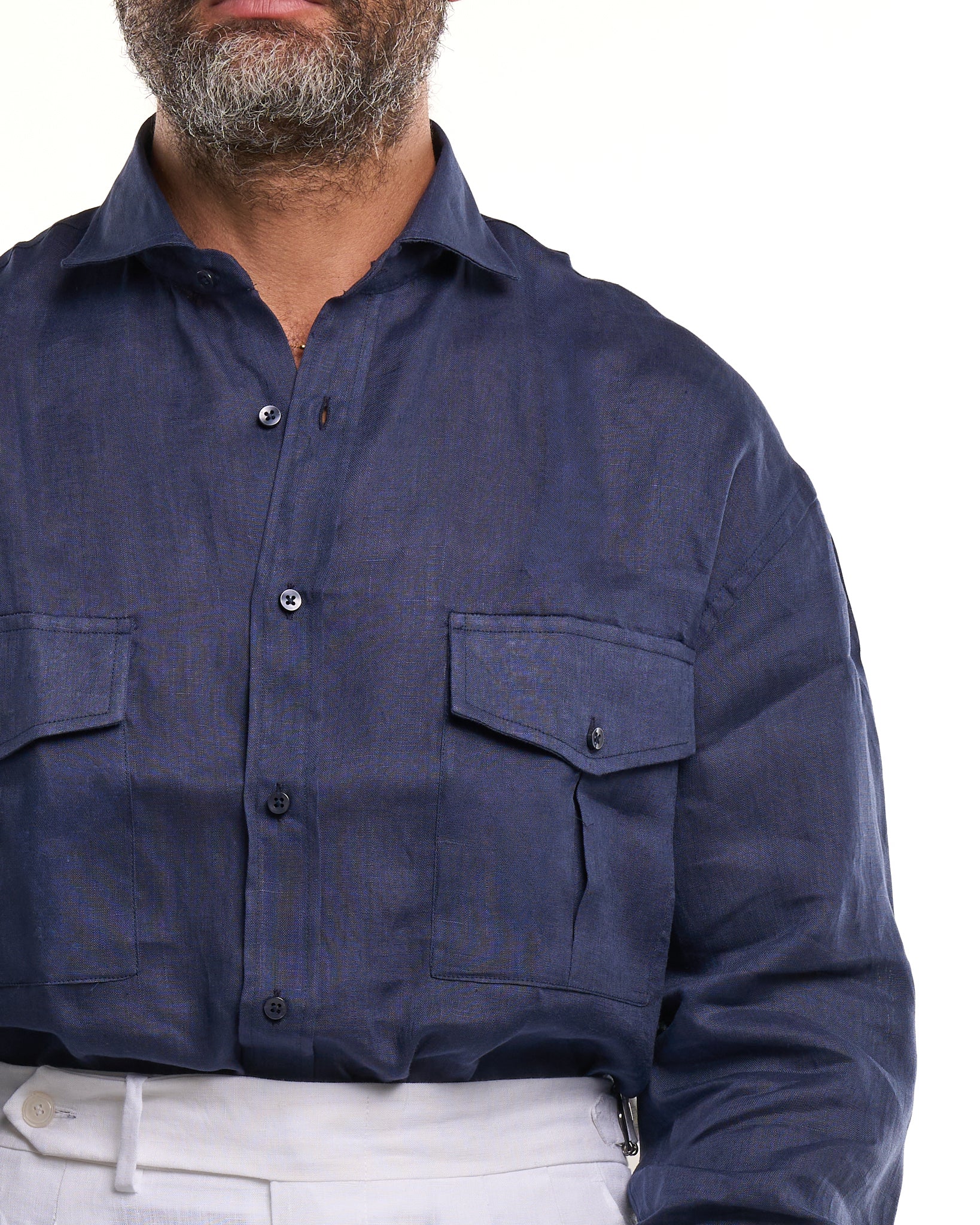 Camicia Texana in Lino Blu