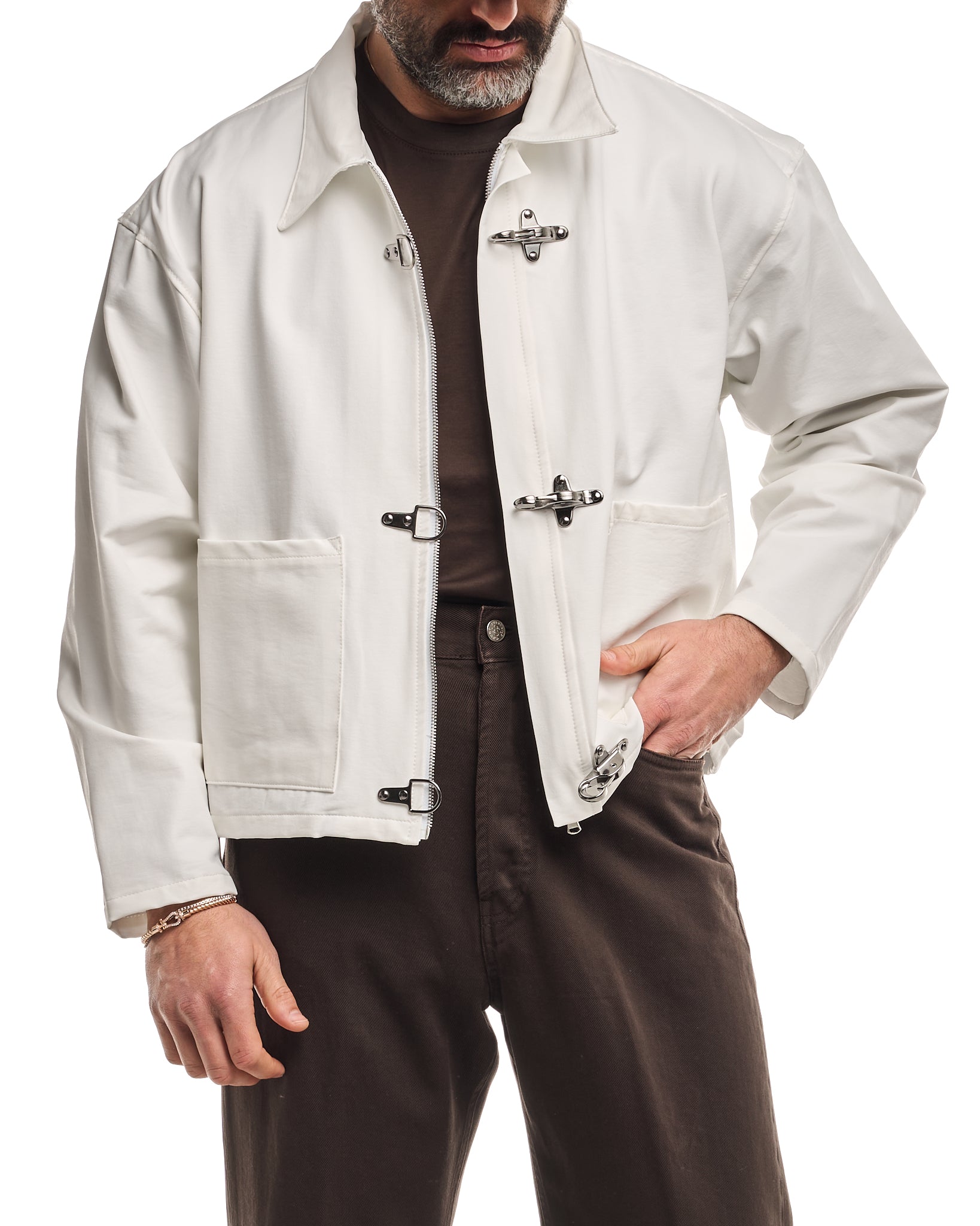 Giacca Cropped con Moschettoni Bianco