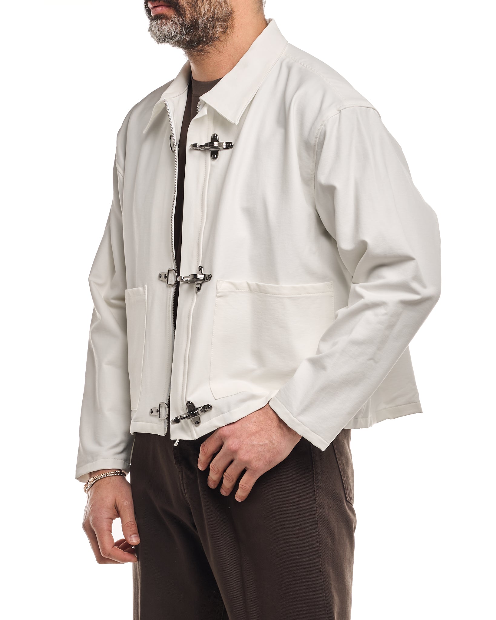 Giacca Cropped con Moschettoni Bianco