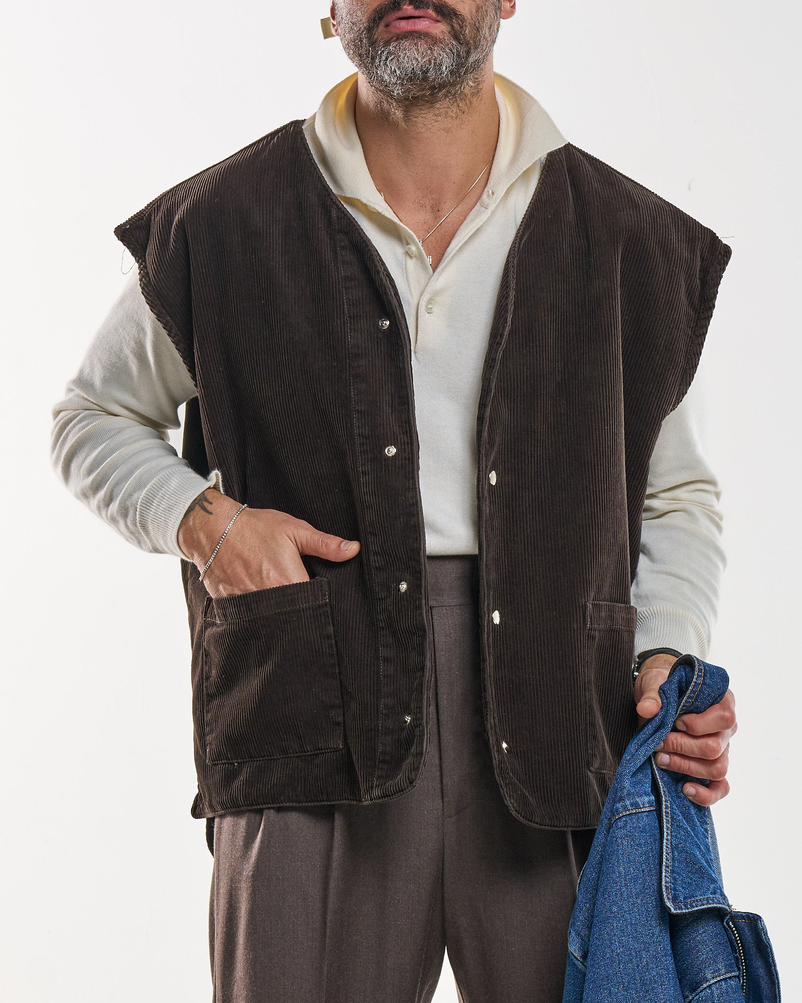 Parka in Jeans con Gilet in Velluto Moro