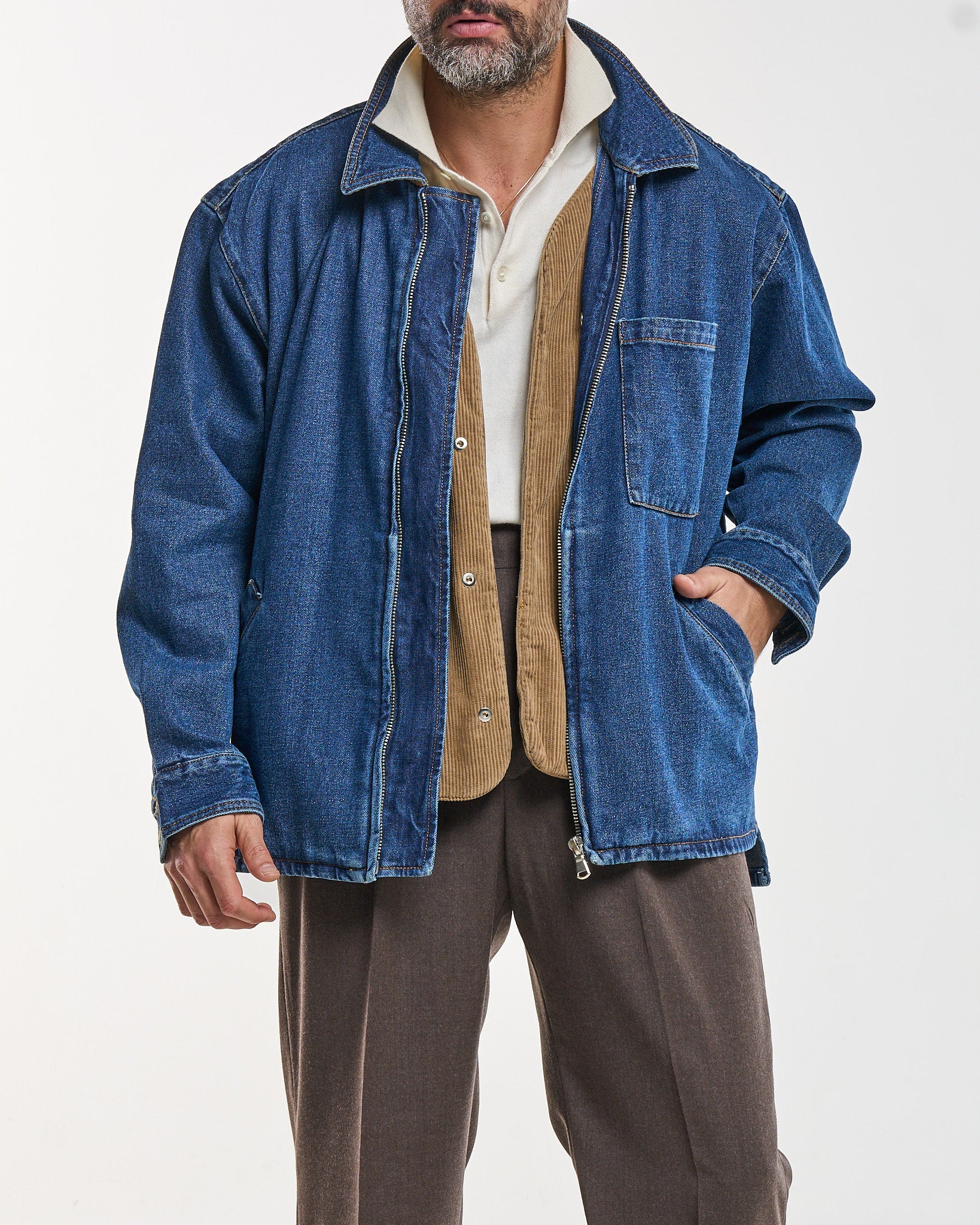 Parka in Jeans con Gilet in Velluto Beige