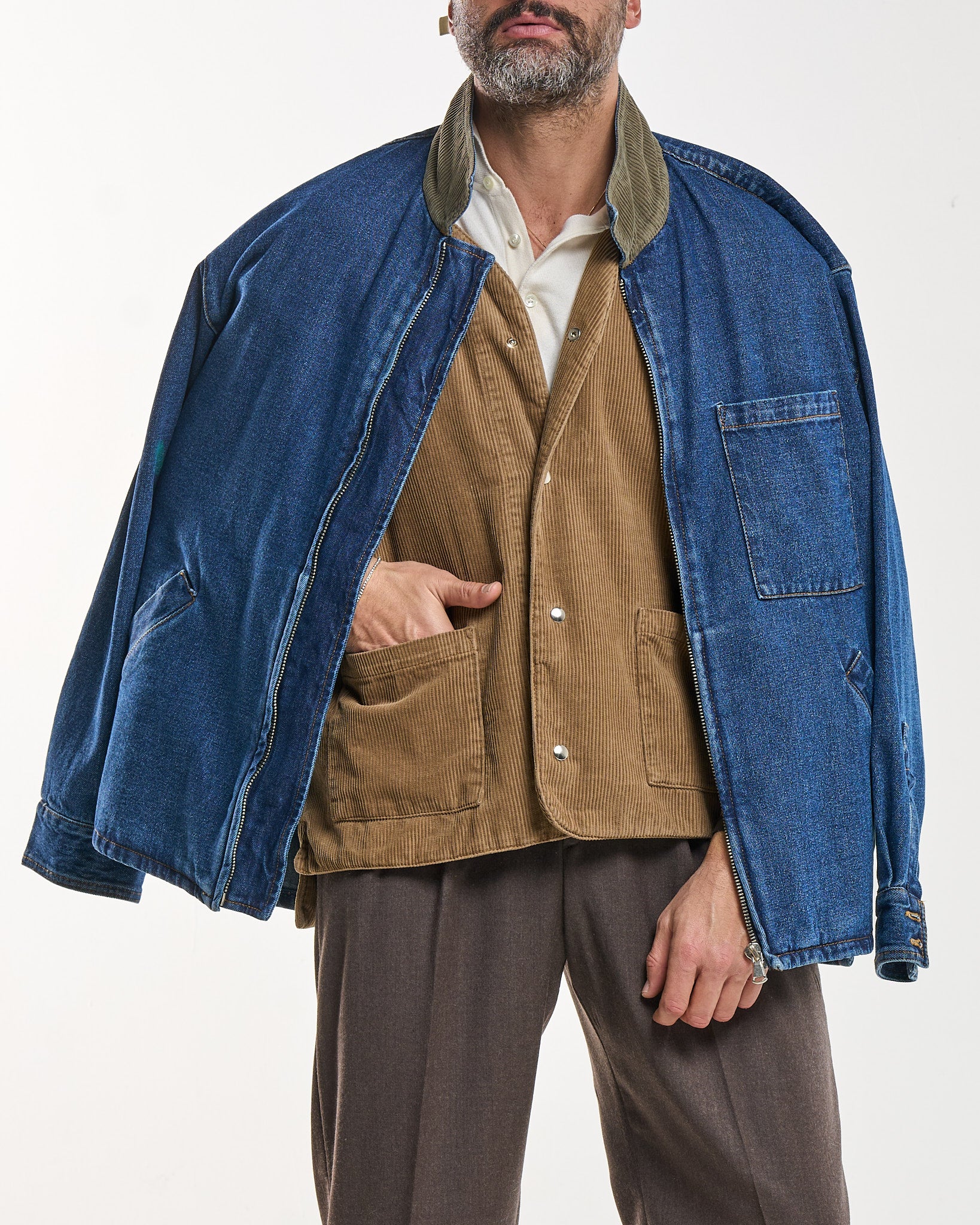 Parka in Jeans con Gilet in Velluto Beige