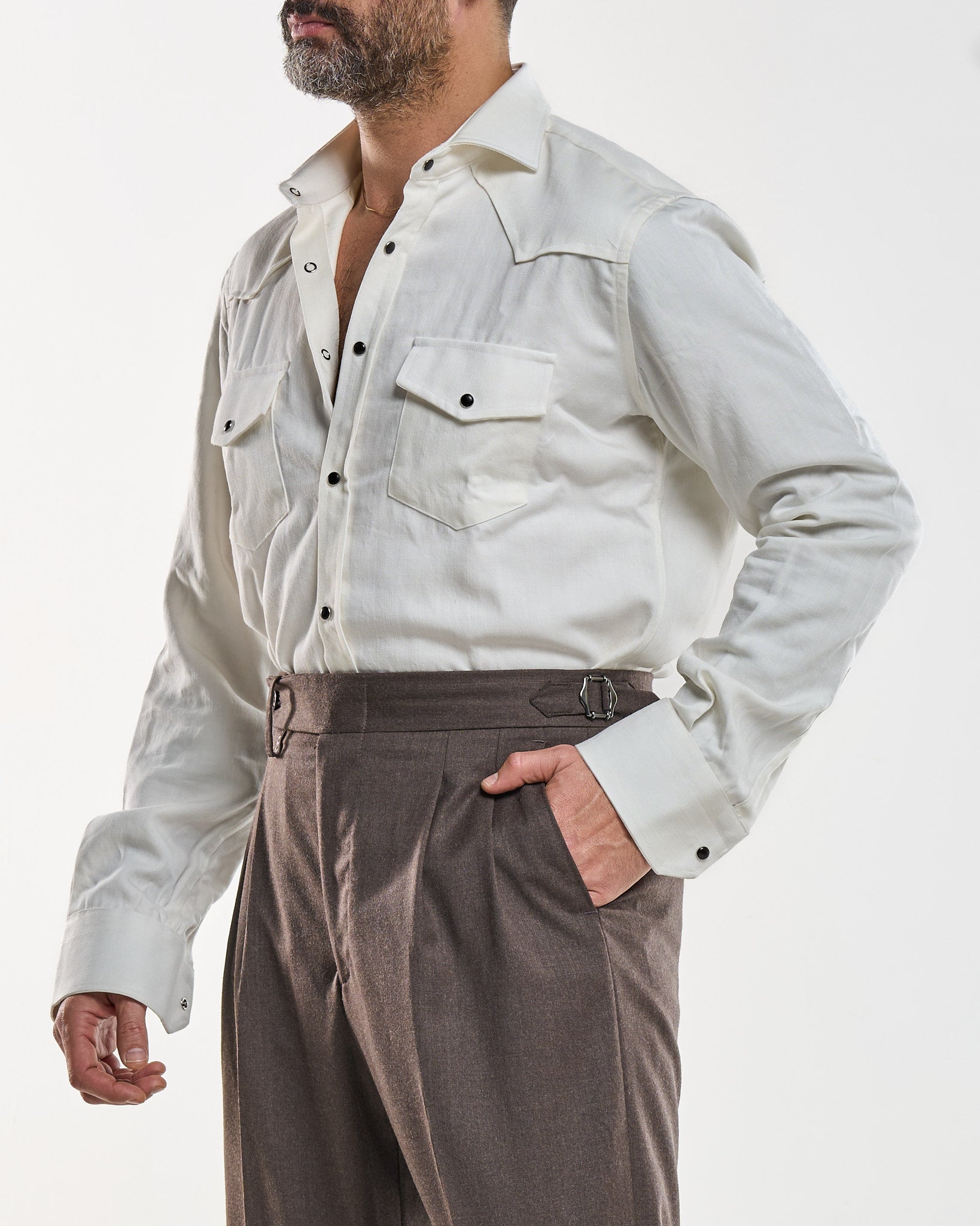 Camicia Texana in Bull Bianca