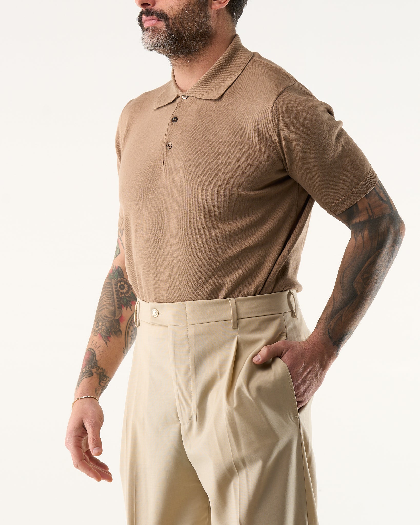 Long Sleeve Polo Shirt with Three Buttons in Powder Pink