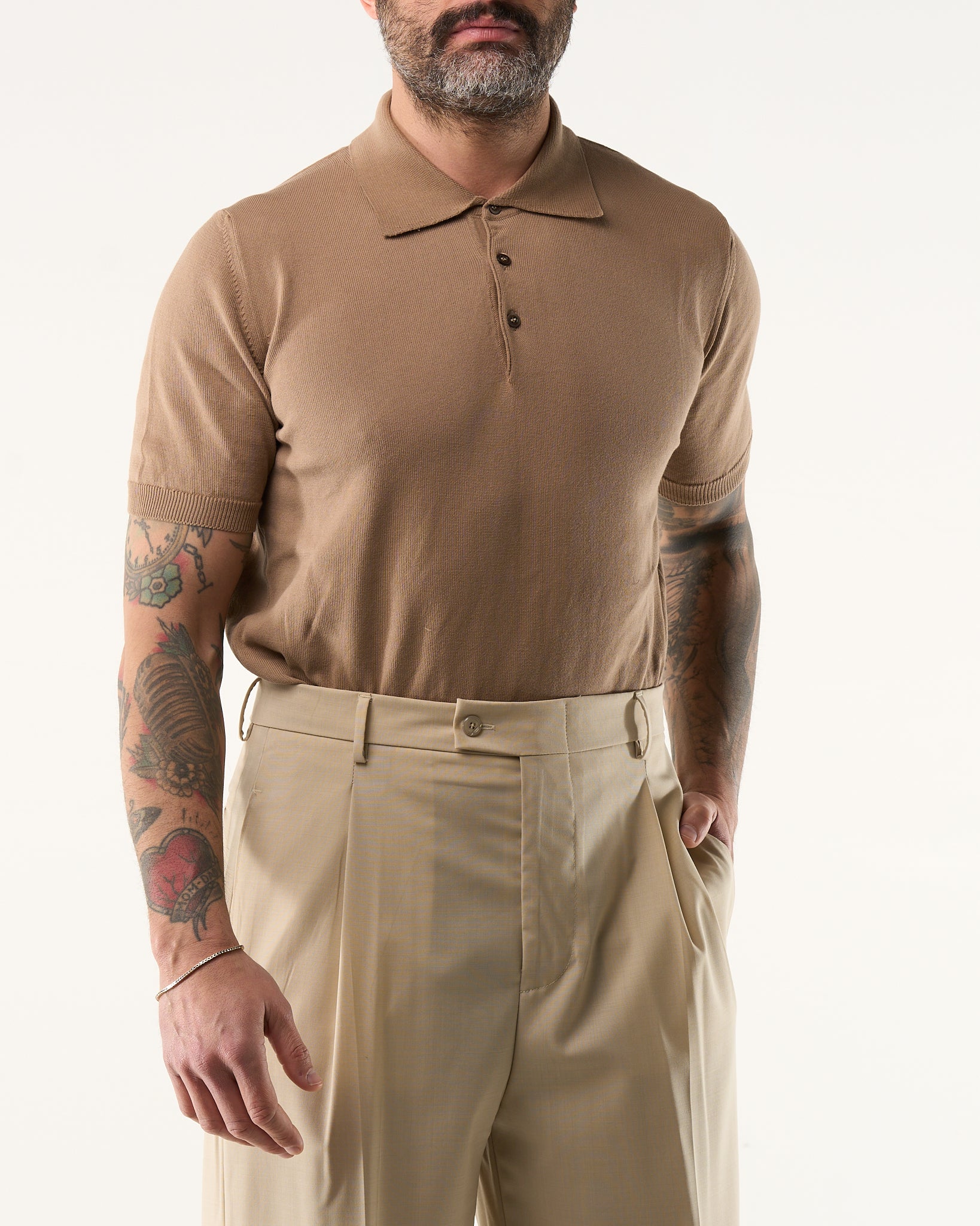 Long Sleeve Polo Shirt with Three Buttons in Powder Pink